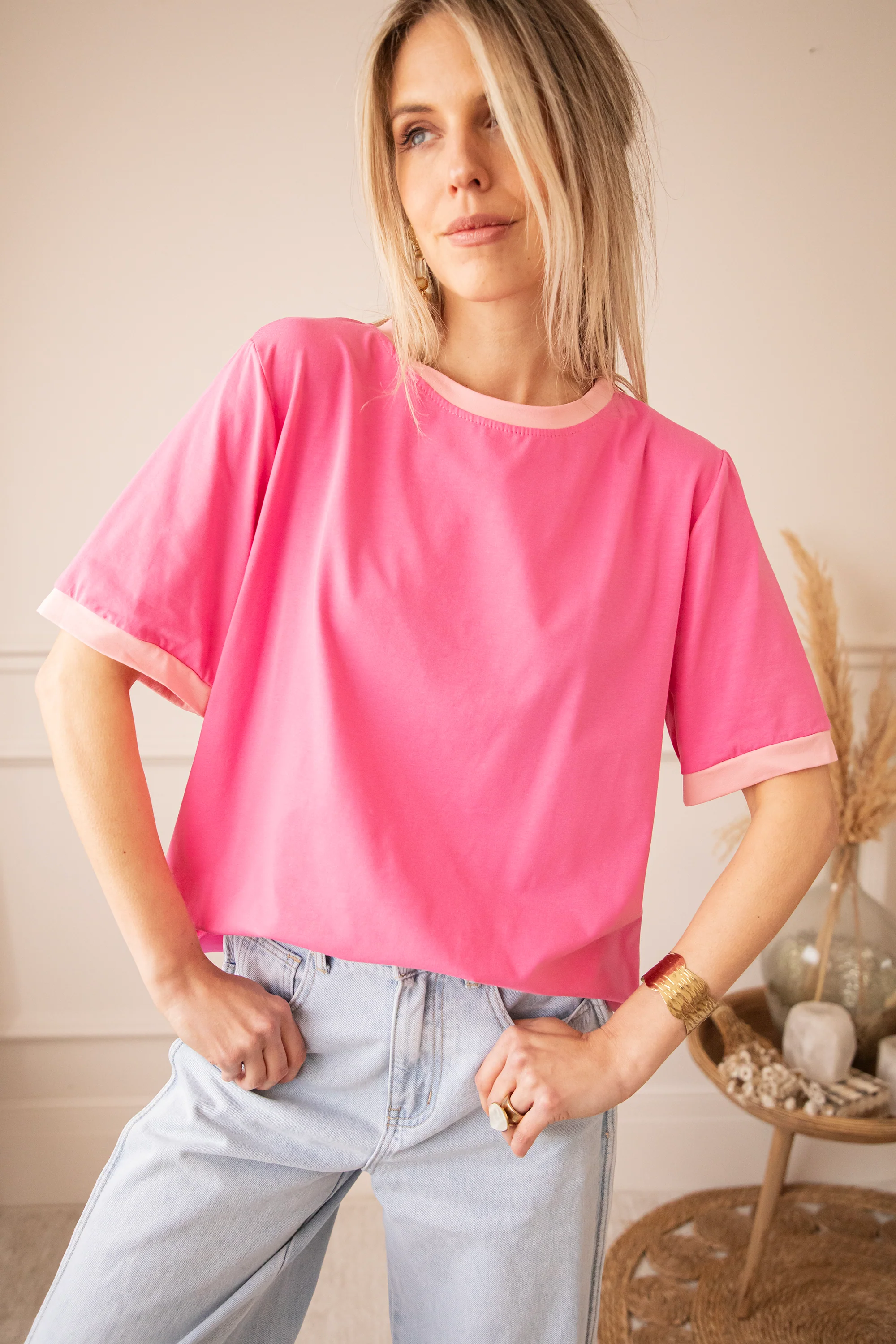 Sadie Contrast Pink/Baby Pink - T-Shirt - Image 7