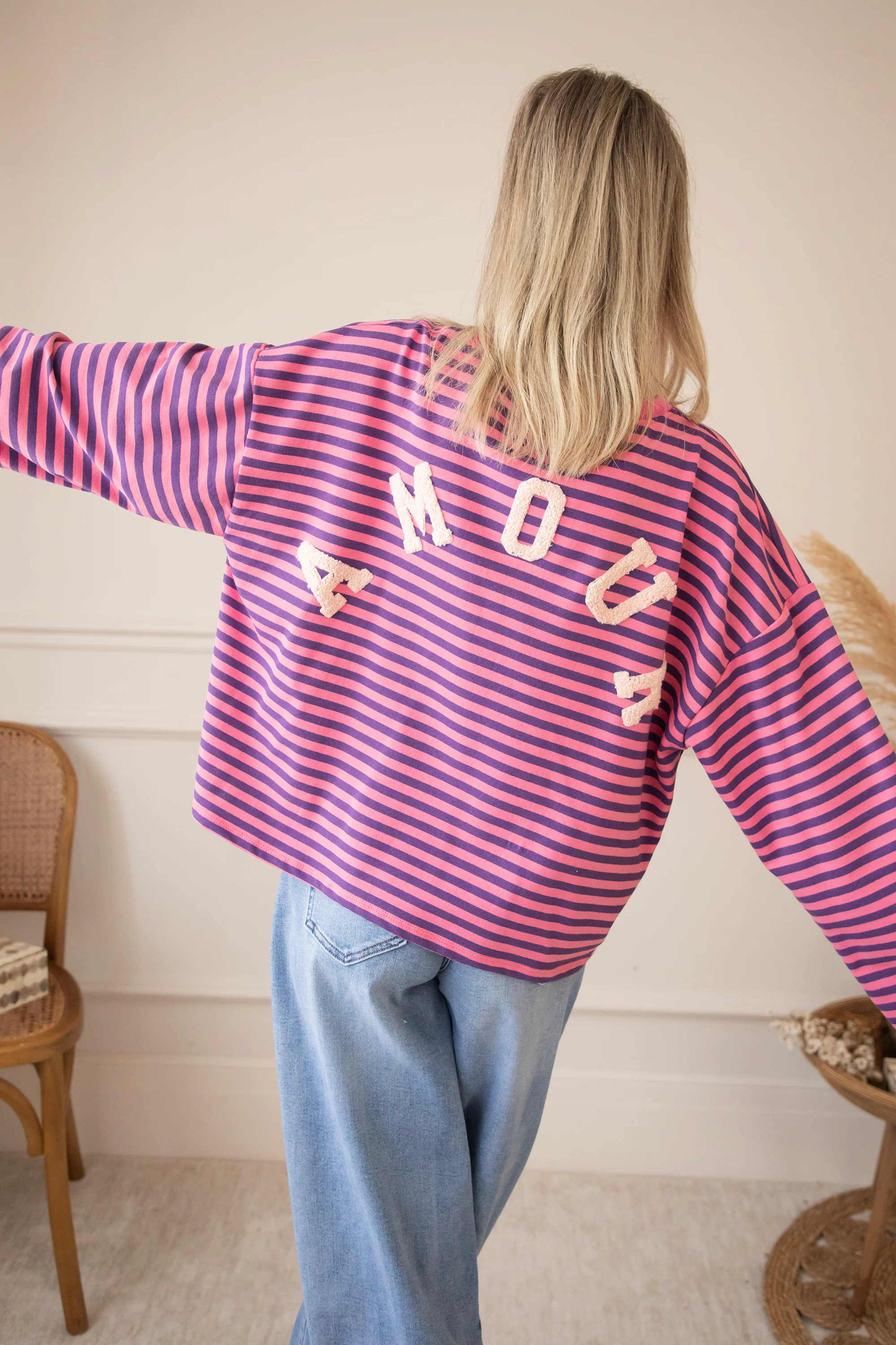 Sadie Stripe Amour Pink/Dark Blue - Longsleeve