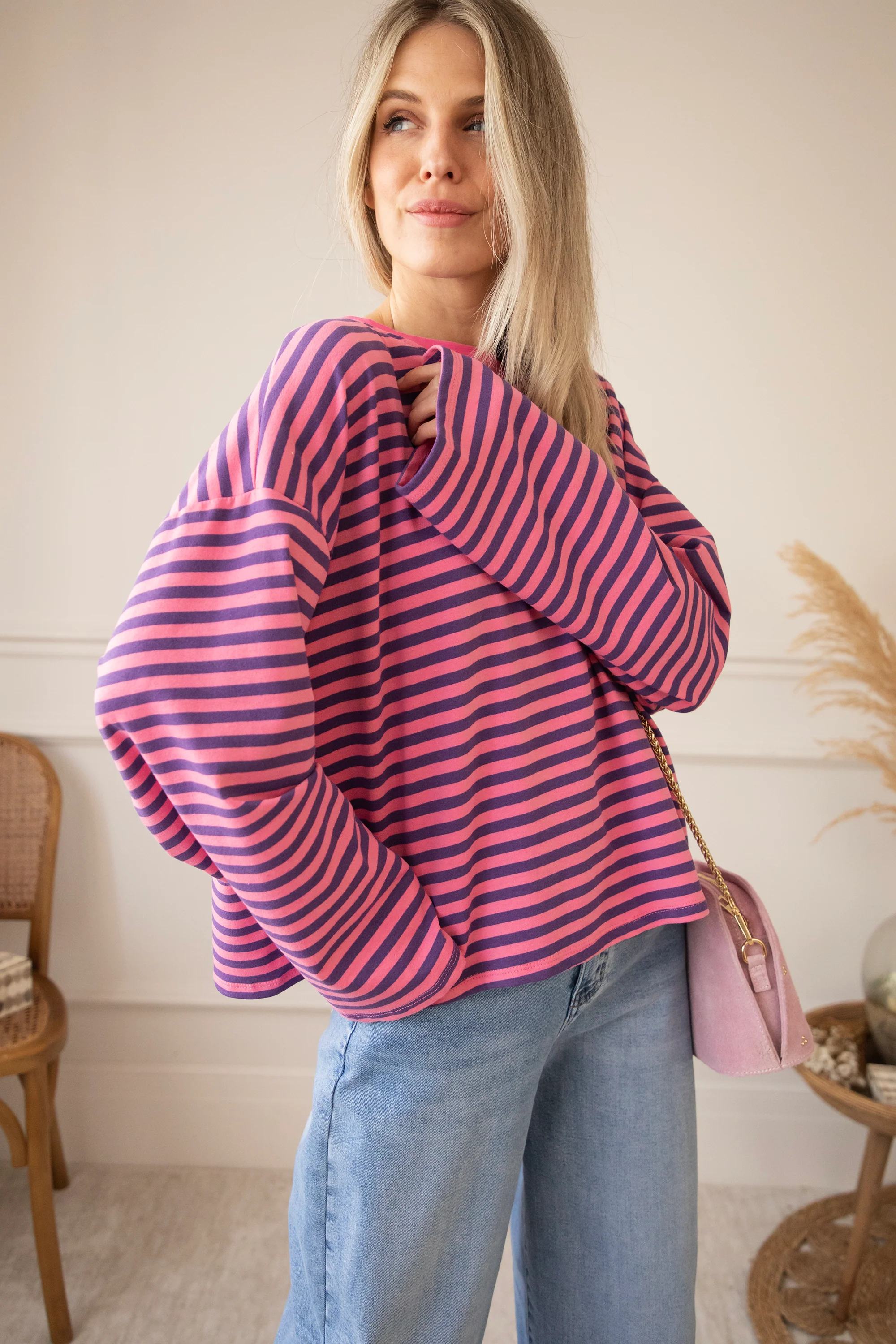 Sadie Stripe Amour Pink/Dark Blue - Longsleeve - Image 2
