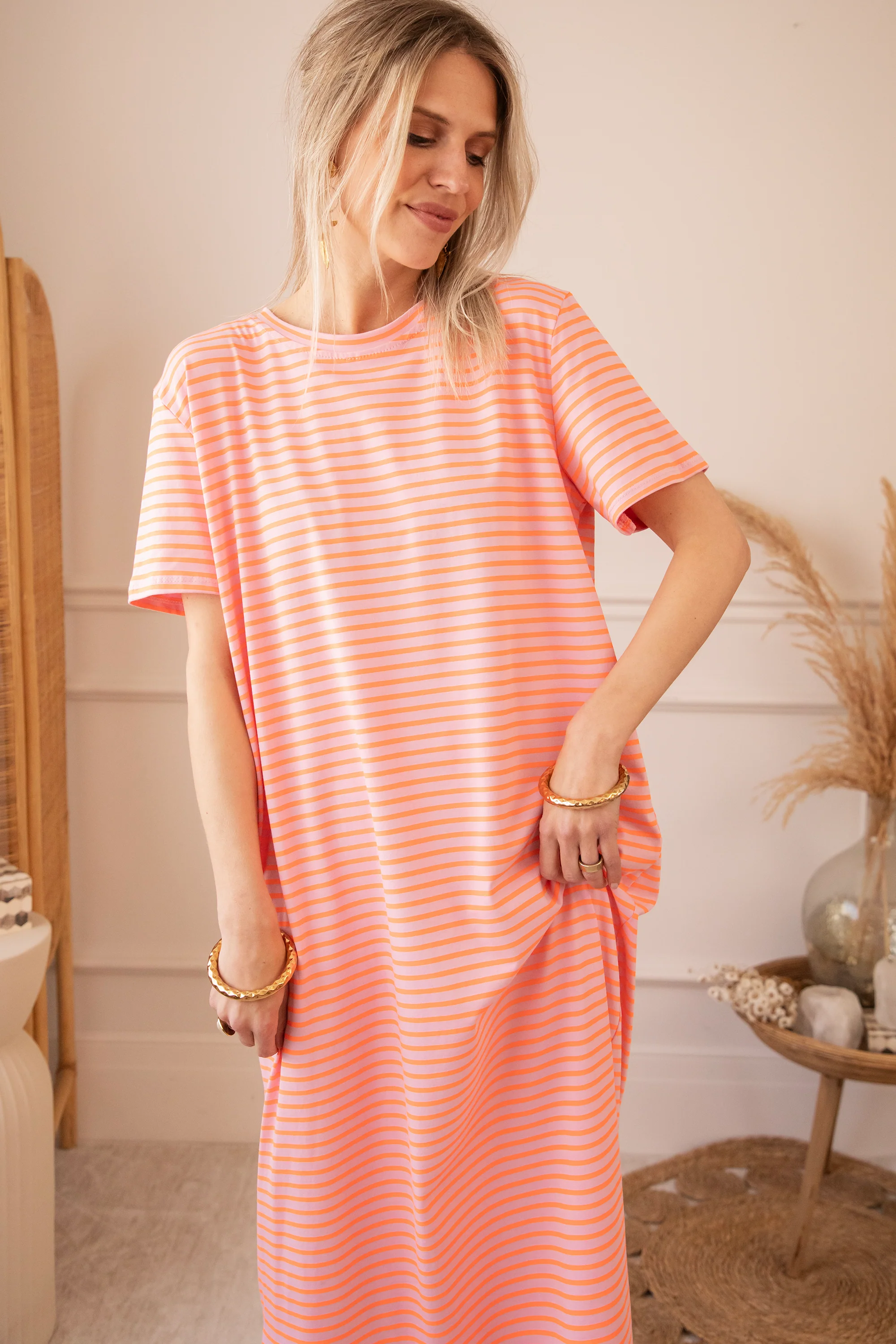 Sadie Stripe Baby Pink/Orange - Maxi Jurk - Image 2