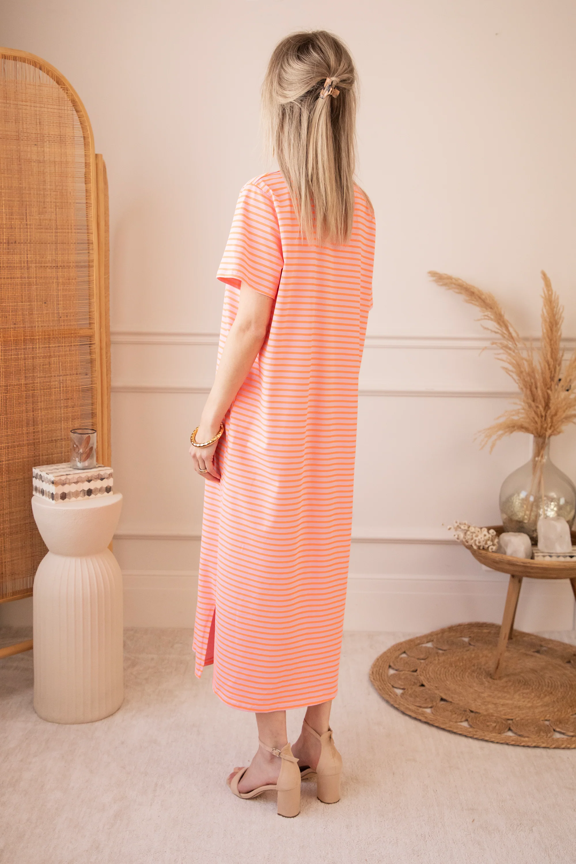 Sadie Stripe Baby Pink/Orange - Maxi Jurk - Image 3