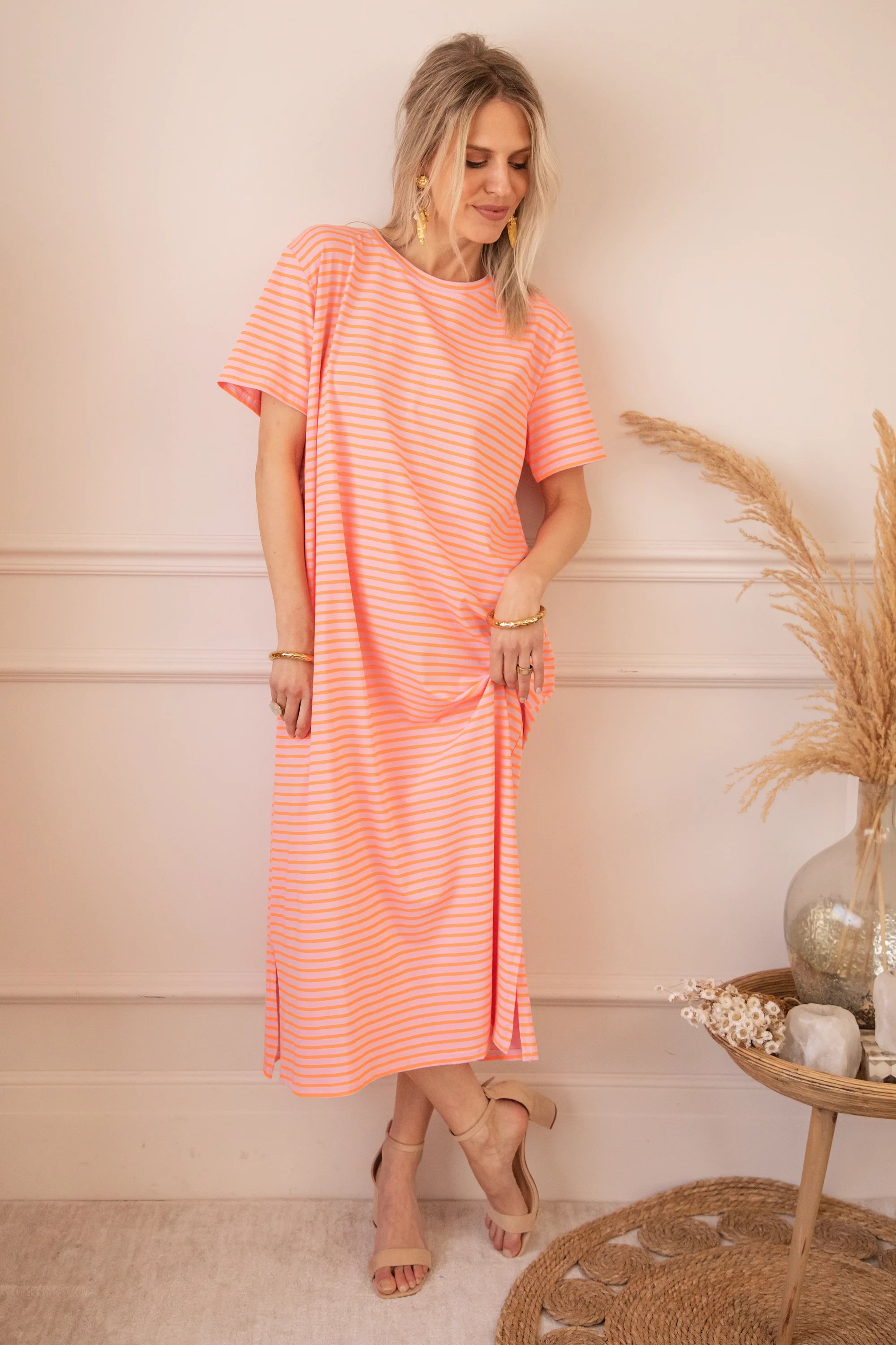 Sadie Stripe Baby Pink/Orange - Maxi Jurk - Image 4