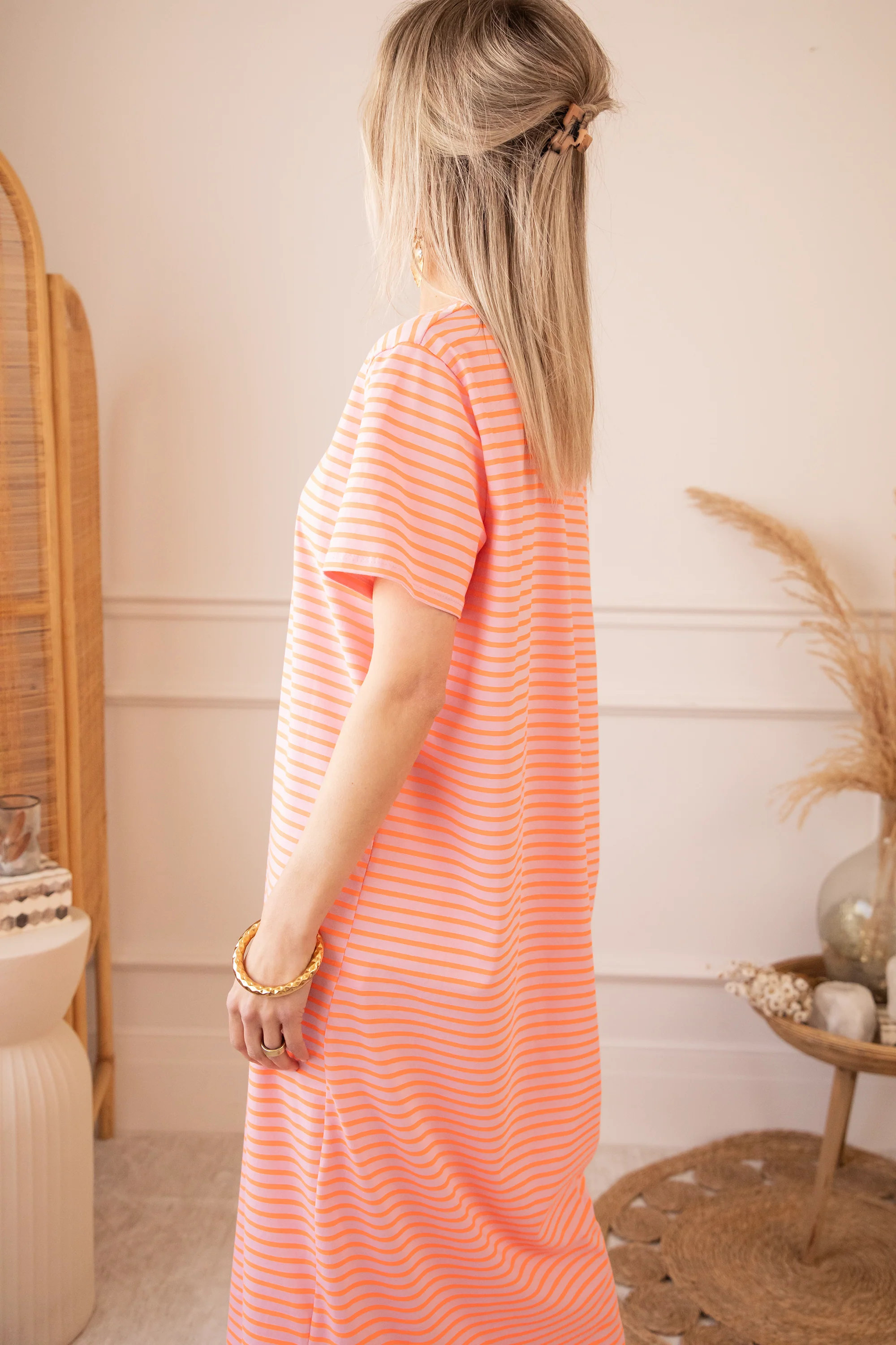 Sadie Stripe Baby Pink/Orange - Maxi Jurk - Image 6