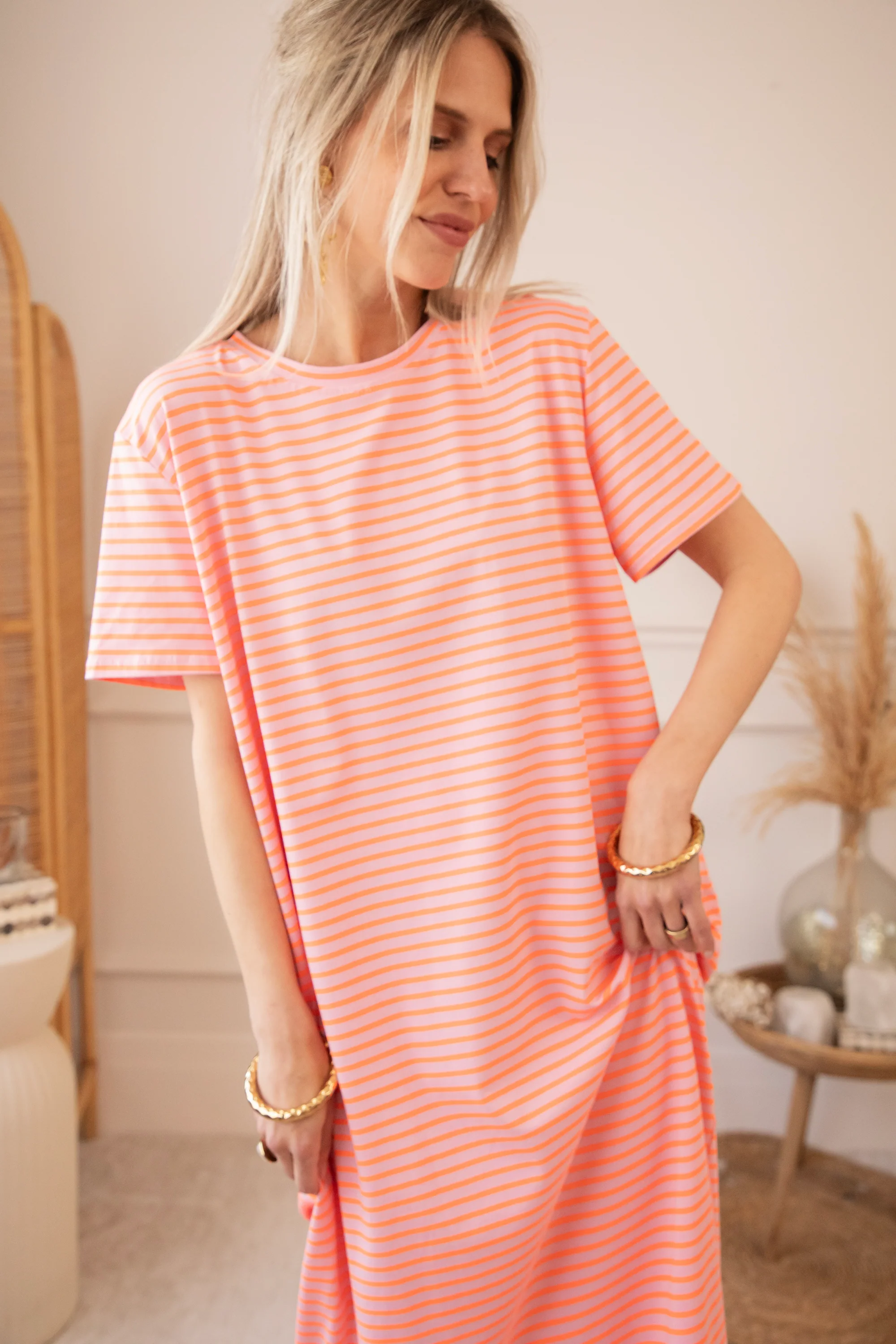Sadie Stripe Baby Pink/Orange - Maxi Jurk - Image 7