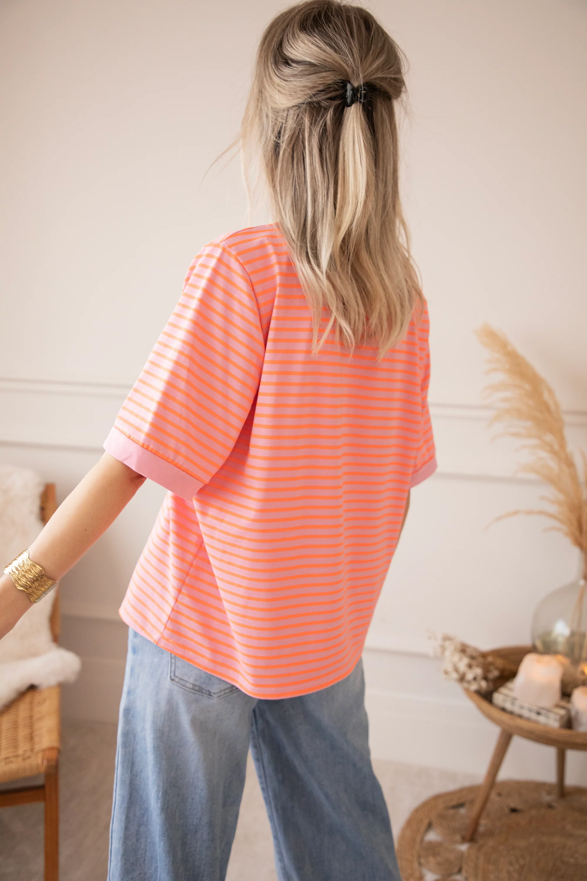 Sadie Stripe Baby Pink/Orange - T-Shirt - Image 6