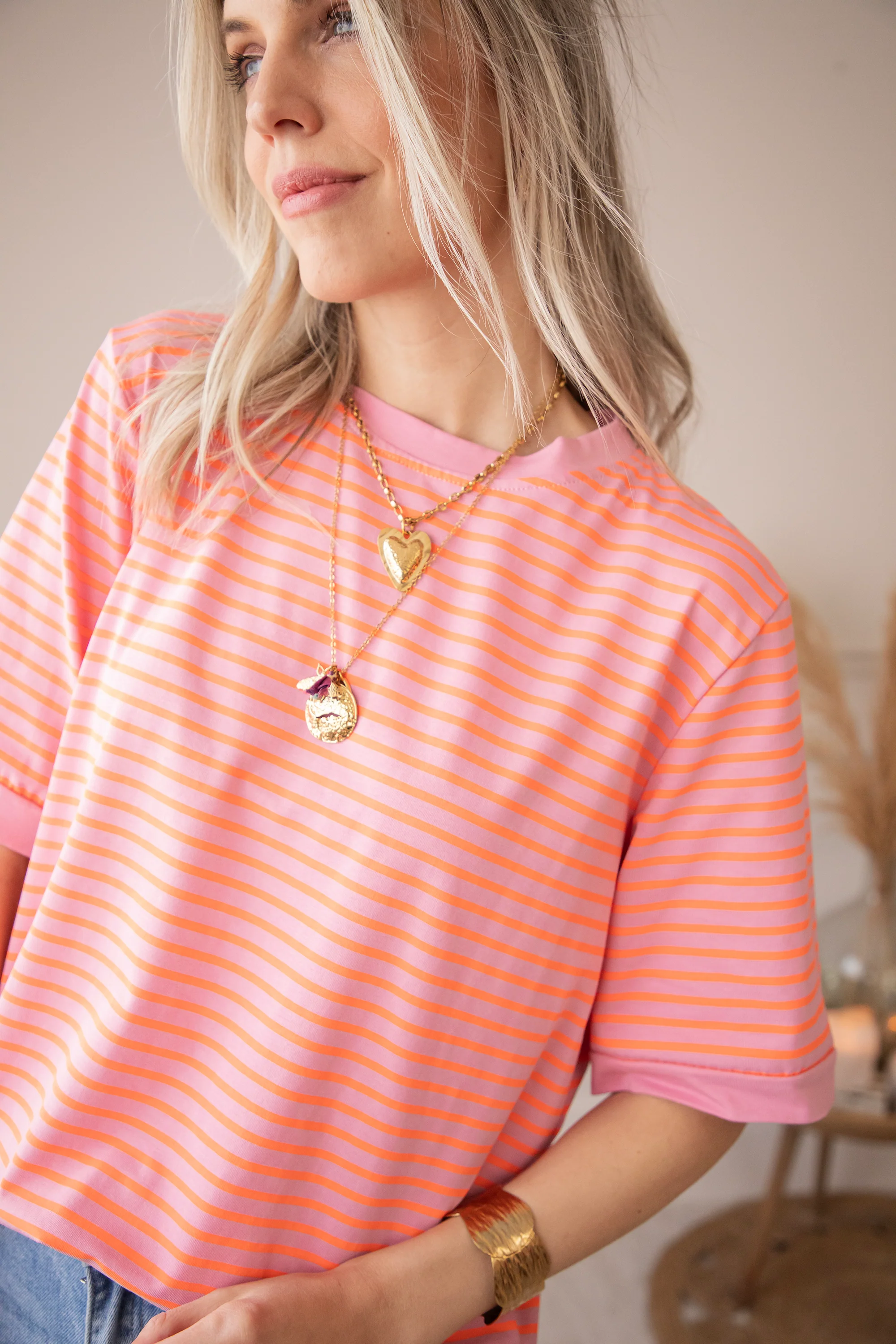 Sadie Stripe Baby Pink/Orange - T-Shirt - Image 8