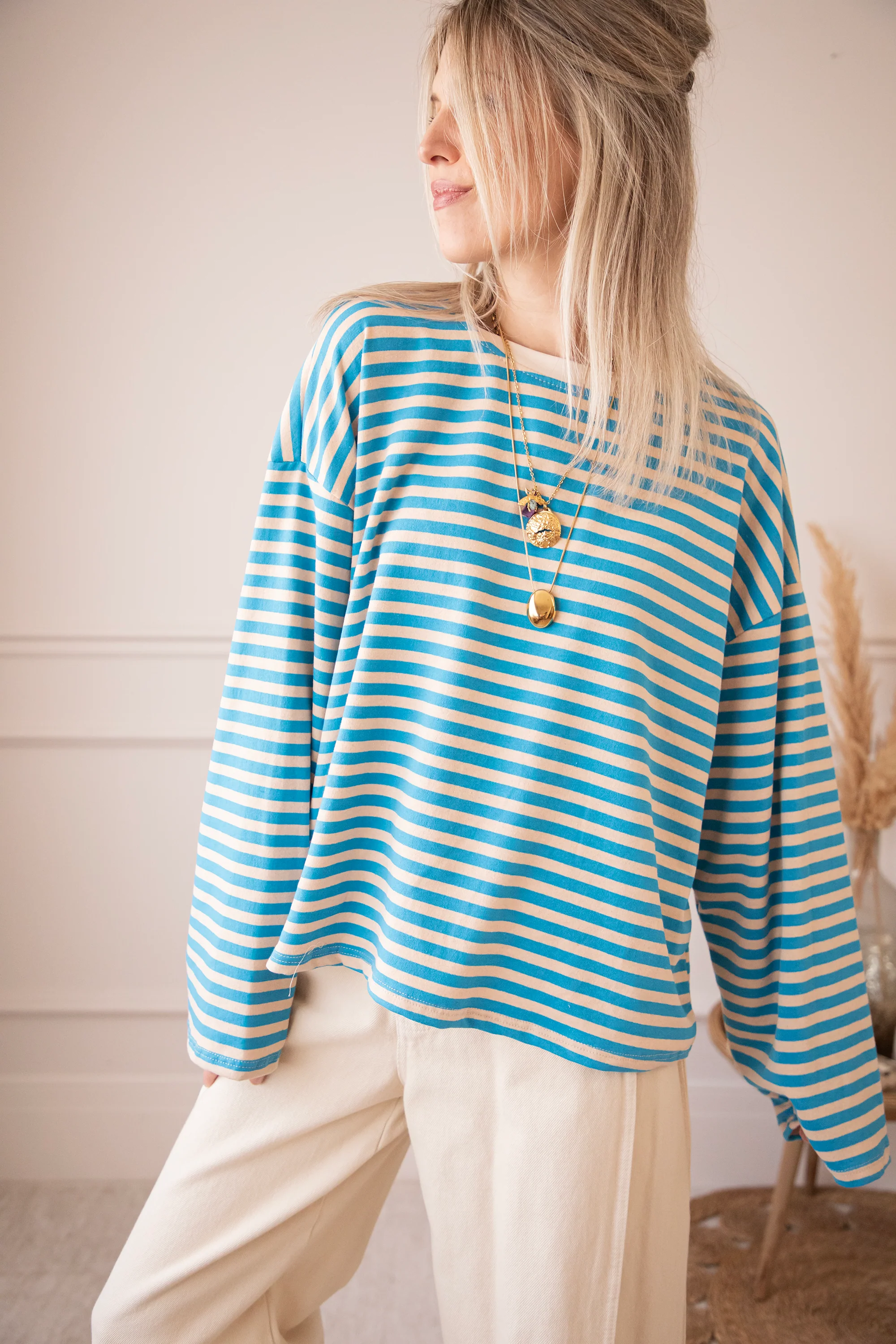 Sadie Stripe Beige/Blue - Longsleeve - Image 3