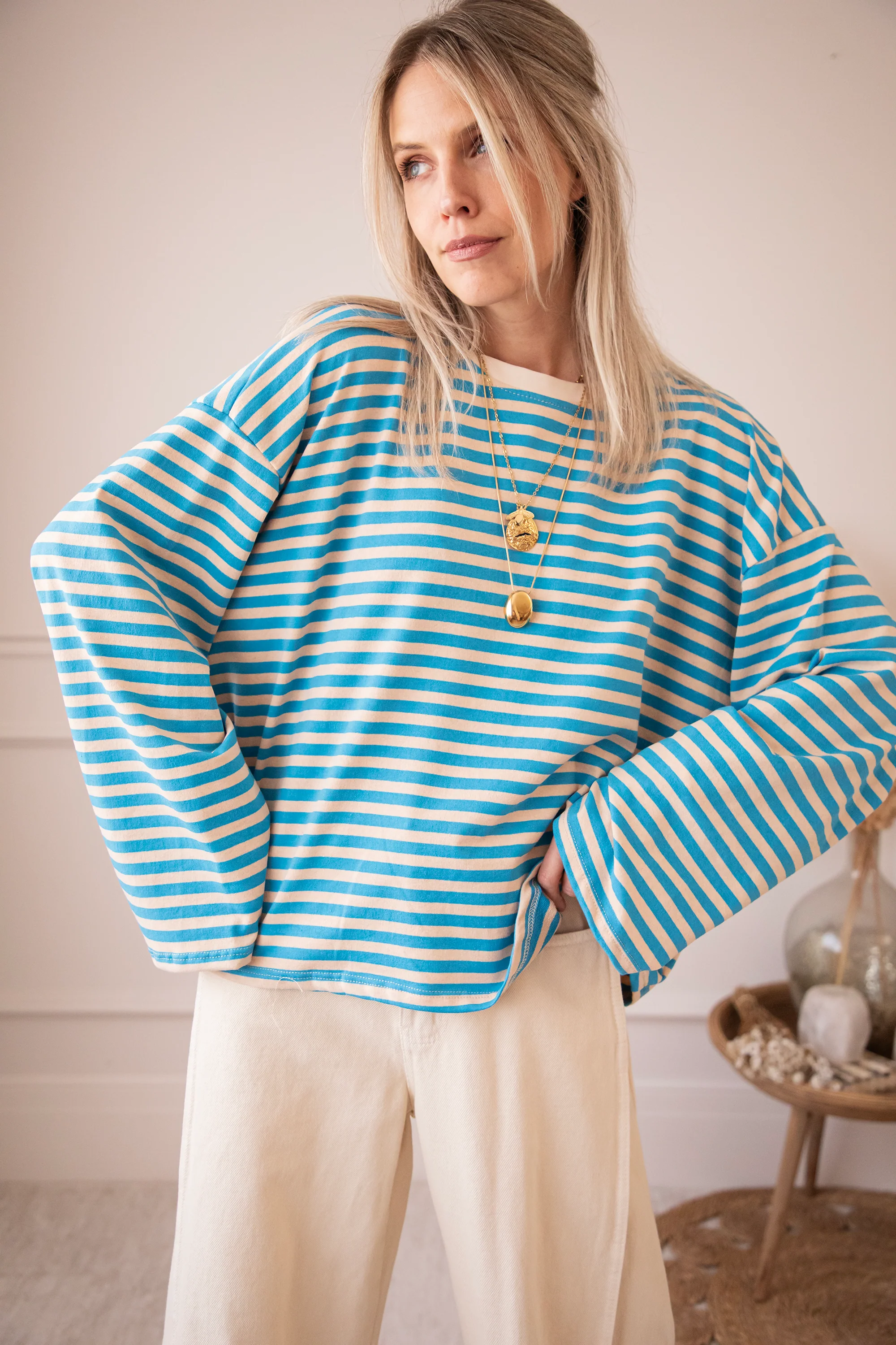 Sadie Stripe Beige/Blue - Longsleeve - Image 4