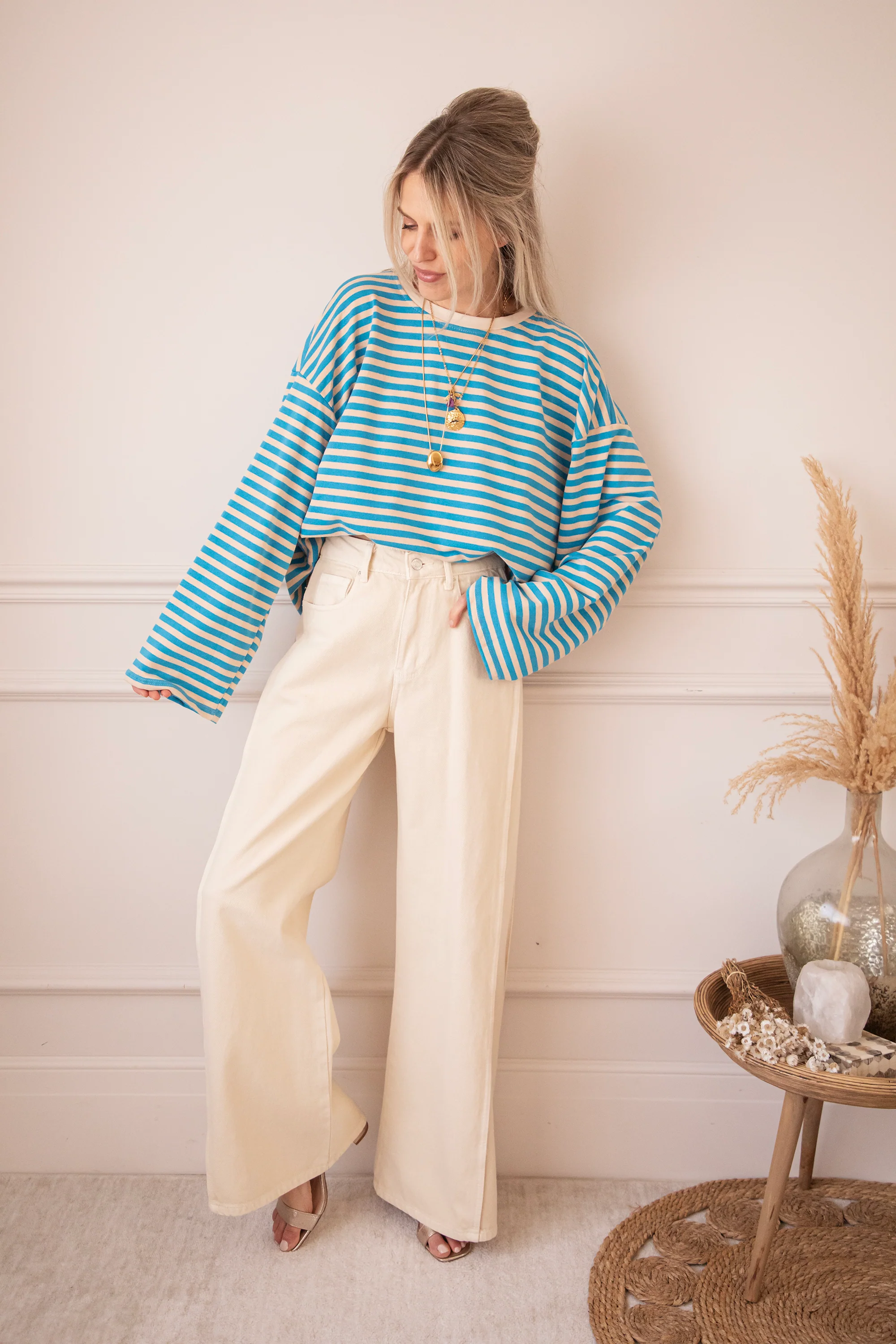 Sadie Stripe Beige/Blue - Longsleeve - Image 5