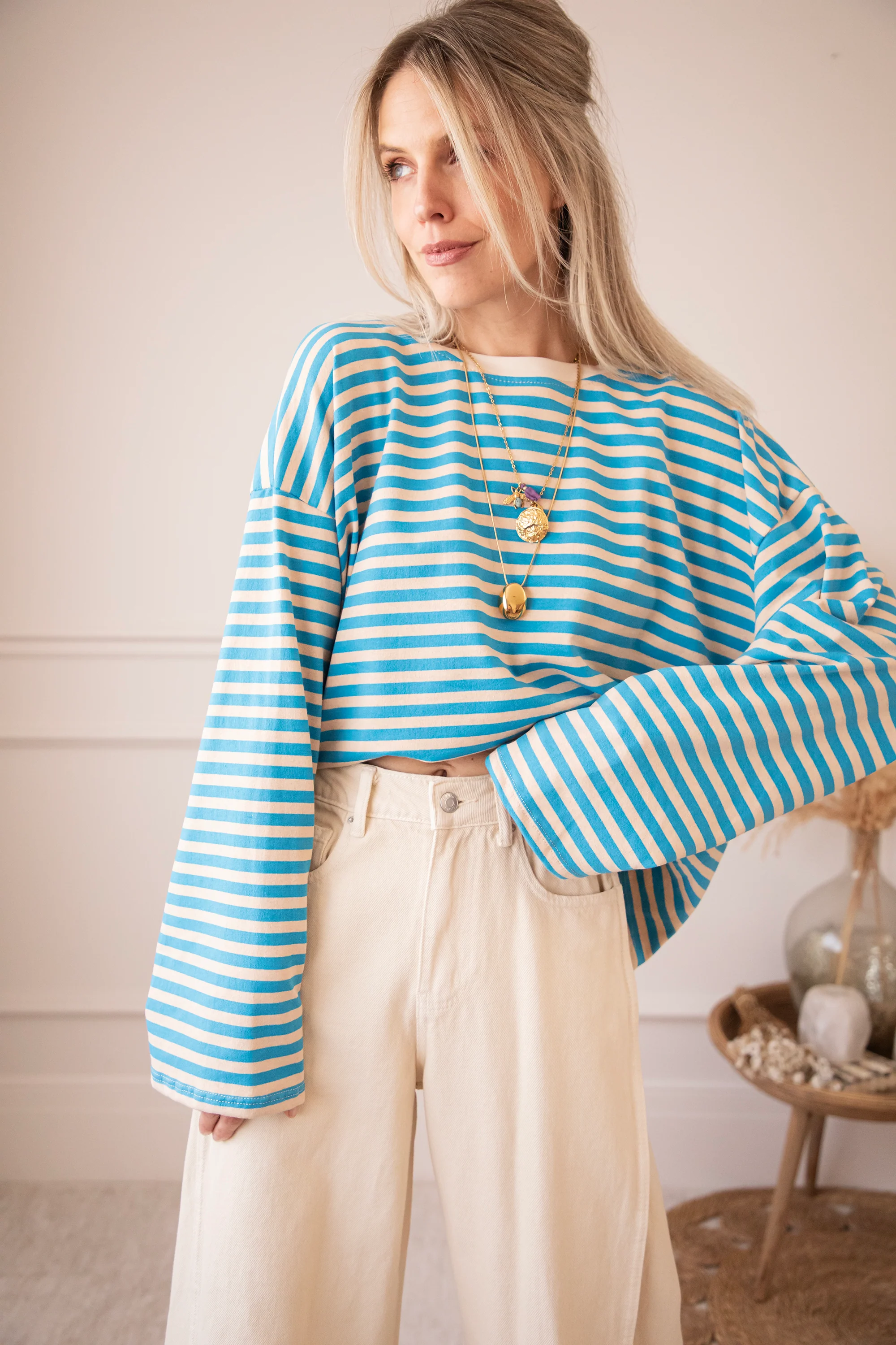 Sadie Stripe Beige/Blue - Longsleeve - Image 6