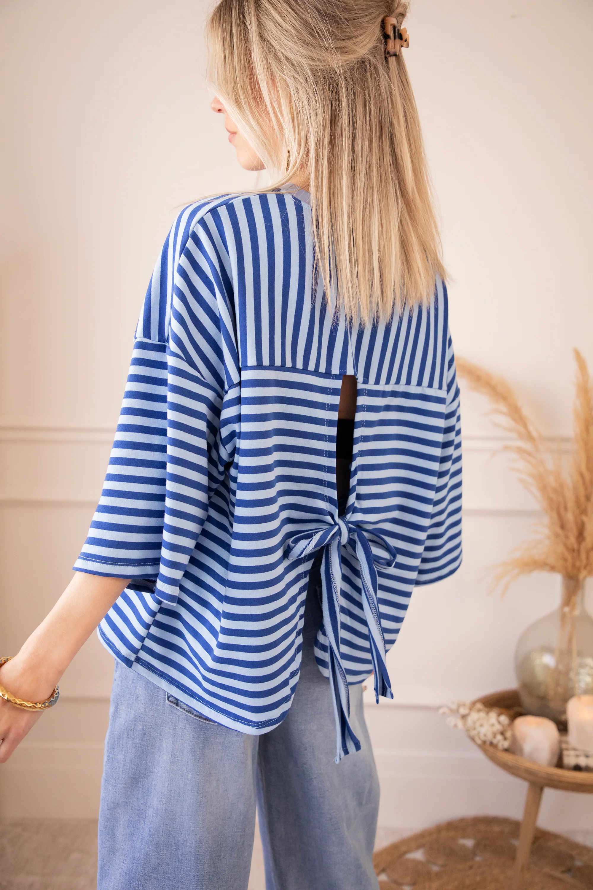 Sadie Stripe Bow Blue/Dark Blue - T-Shirt