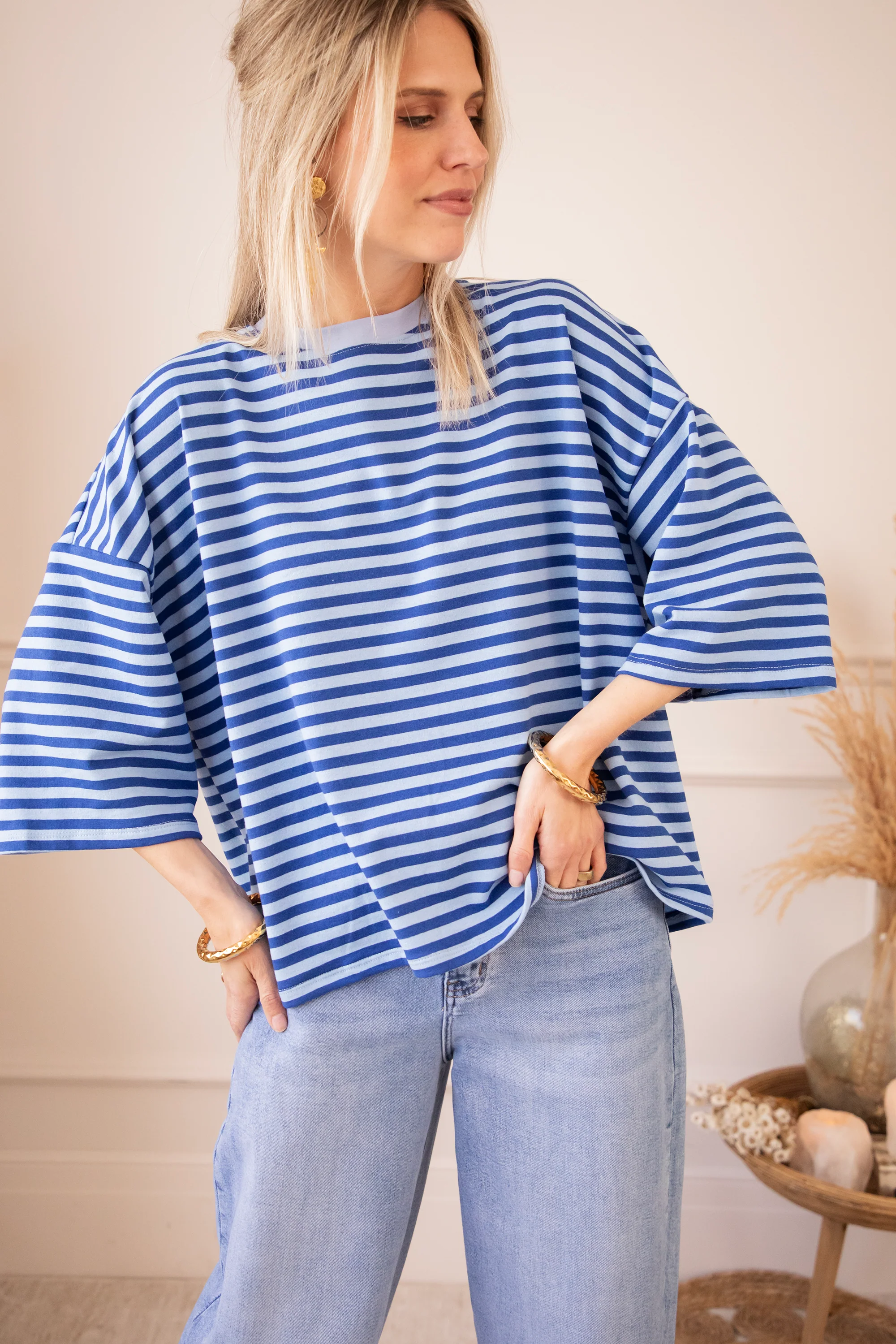 Sadie Stripe Bow Blue/Dark Blue - T-Shirt - Image 2