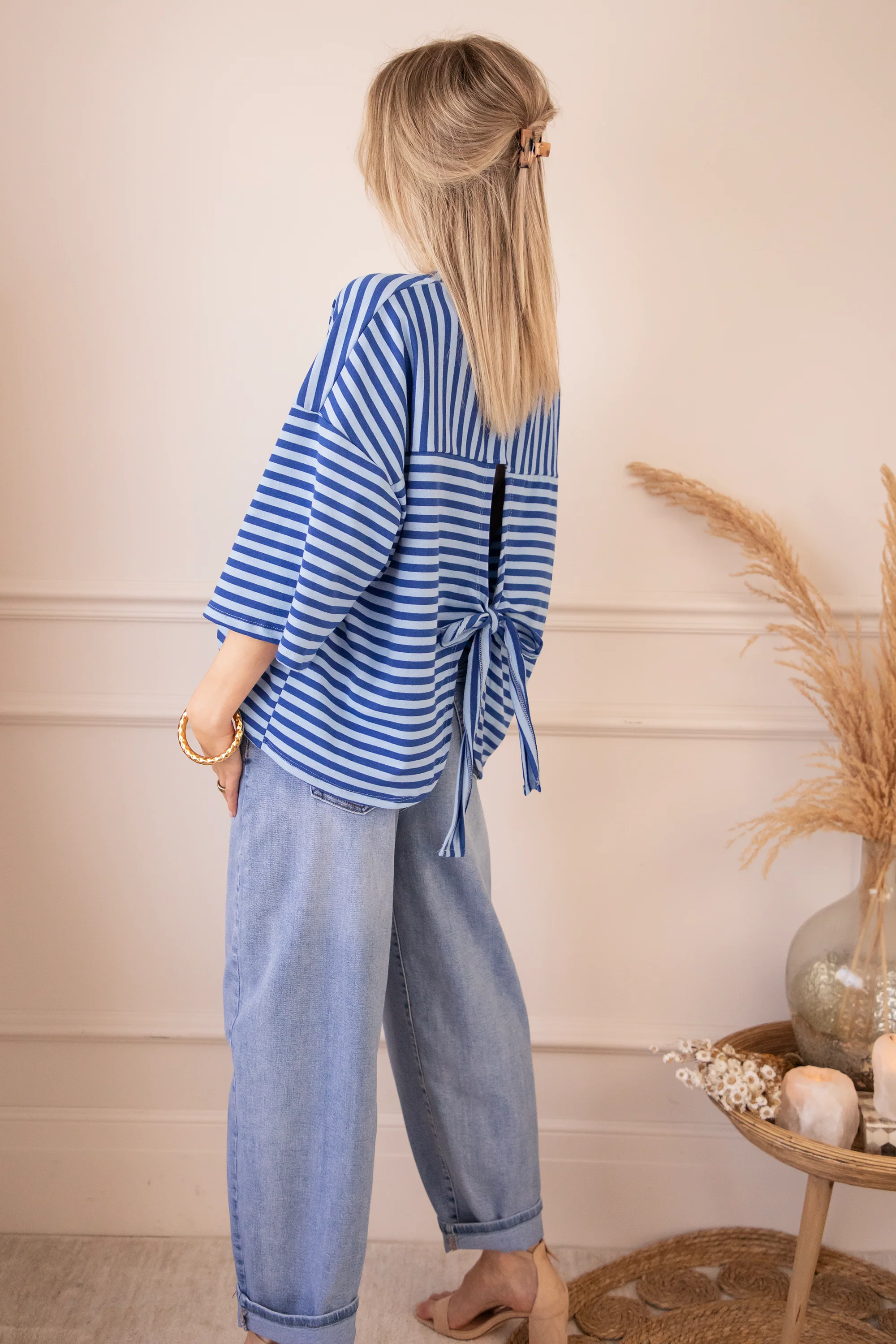 Sadie Stripe Bow Blue/Dark Blue - T-Shirt - Image 3