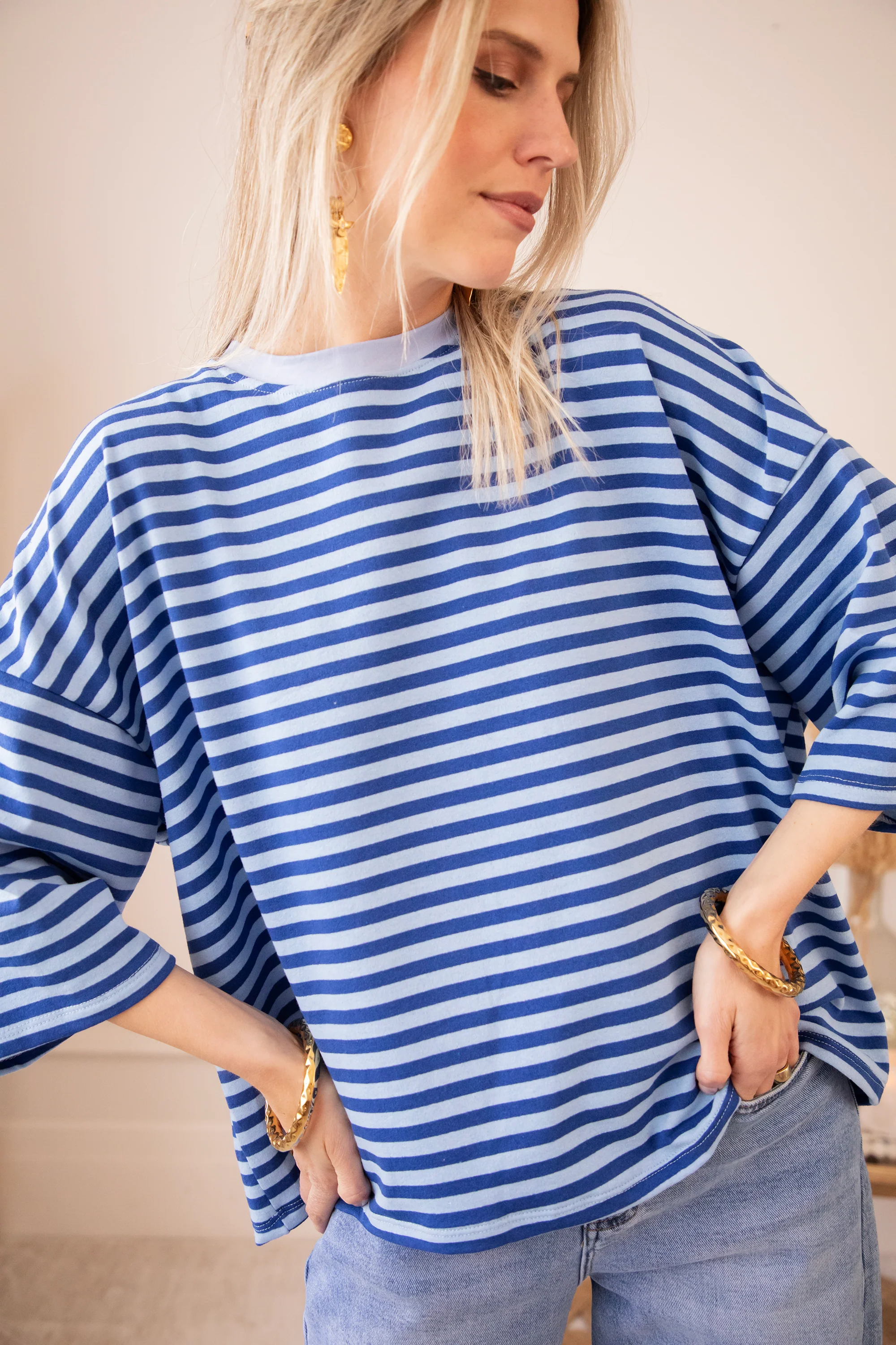 Sadie Stripe Bow Blue/Dark Blue - T-Shirt - Image 6