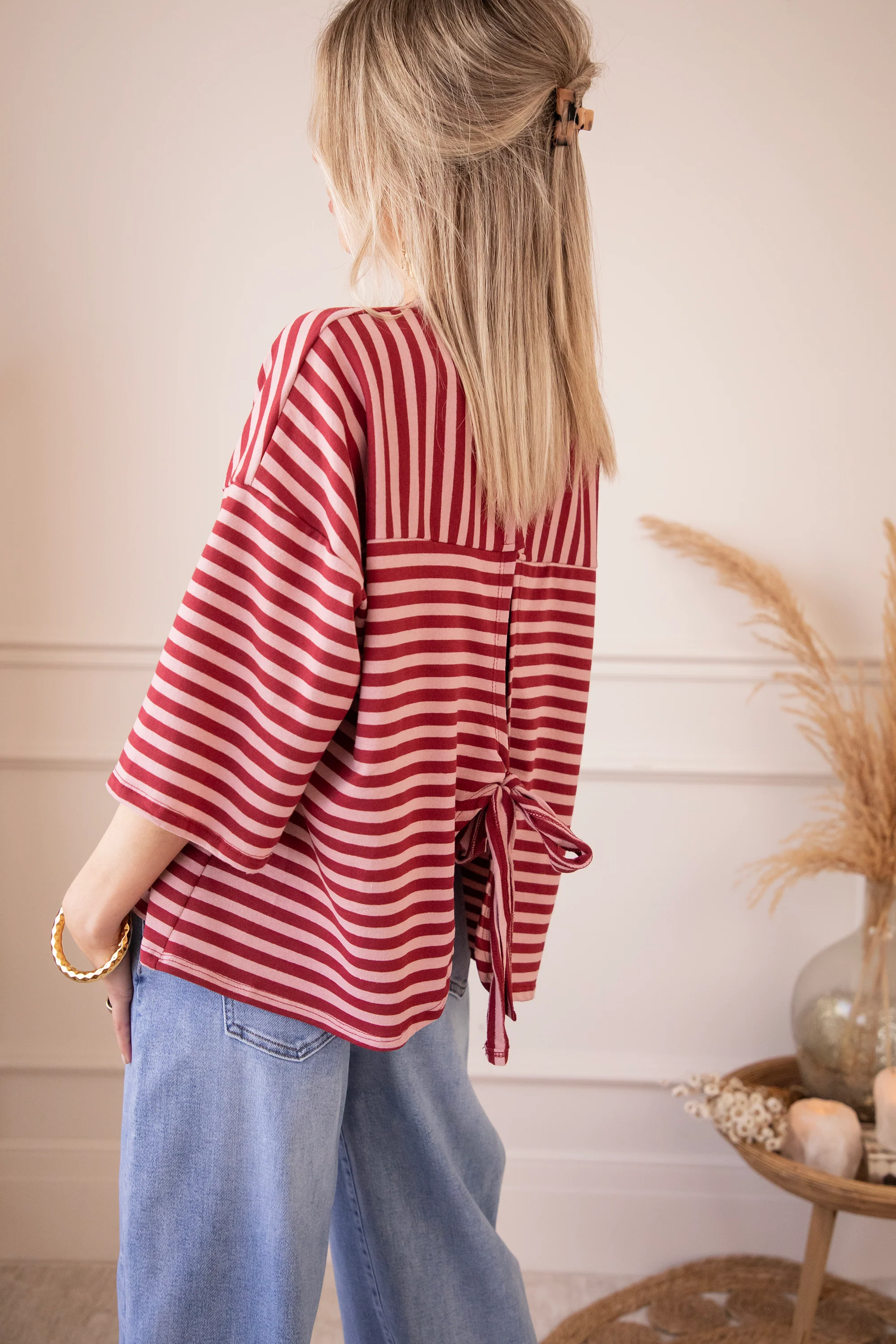 Sadie Stripe Bow Pink/Bordeaux - T-Shirt - Image 4