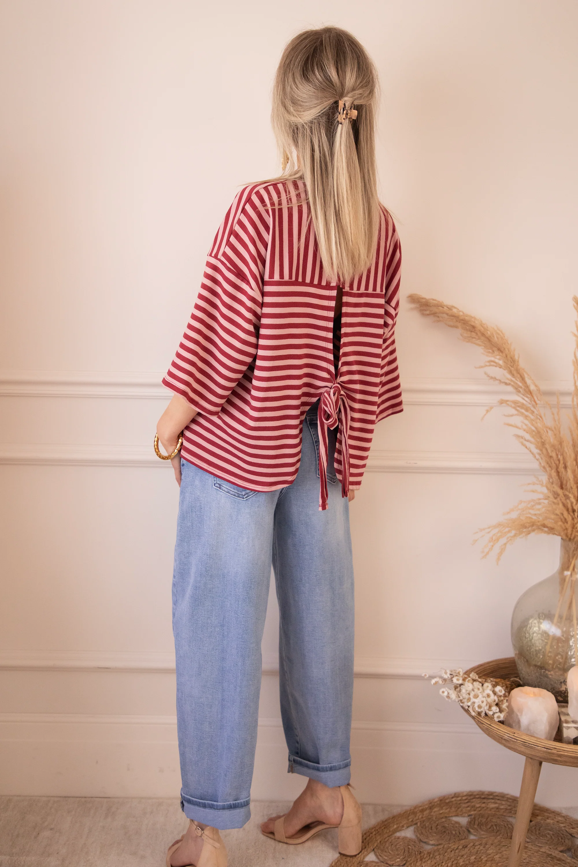 Sadie Stripe Bow Pink/Bordeaux - T-Shirt - Image 6