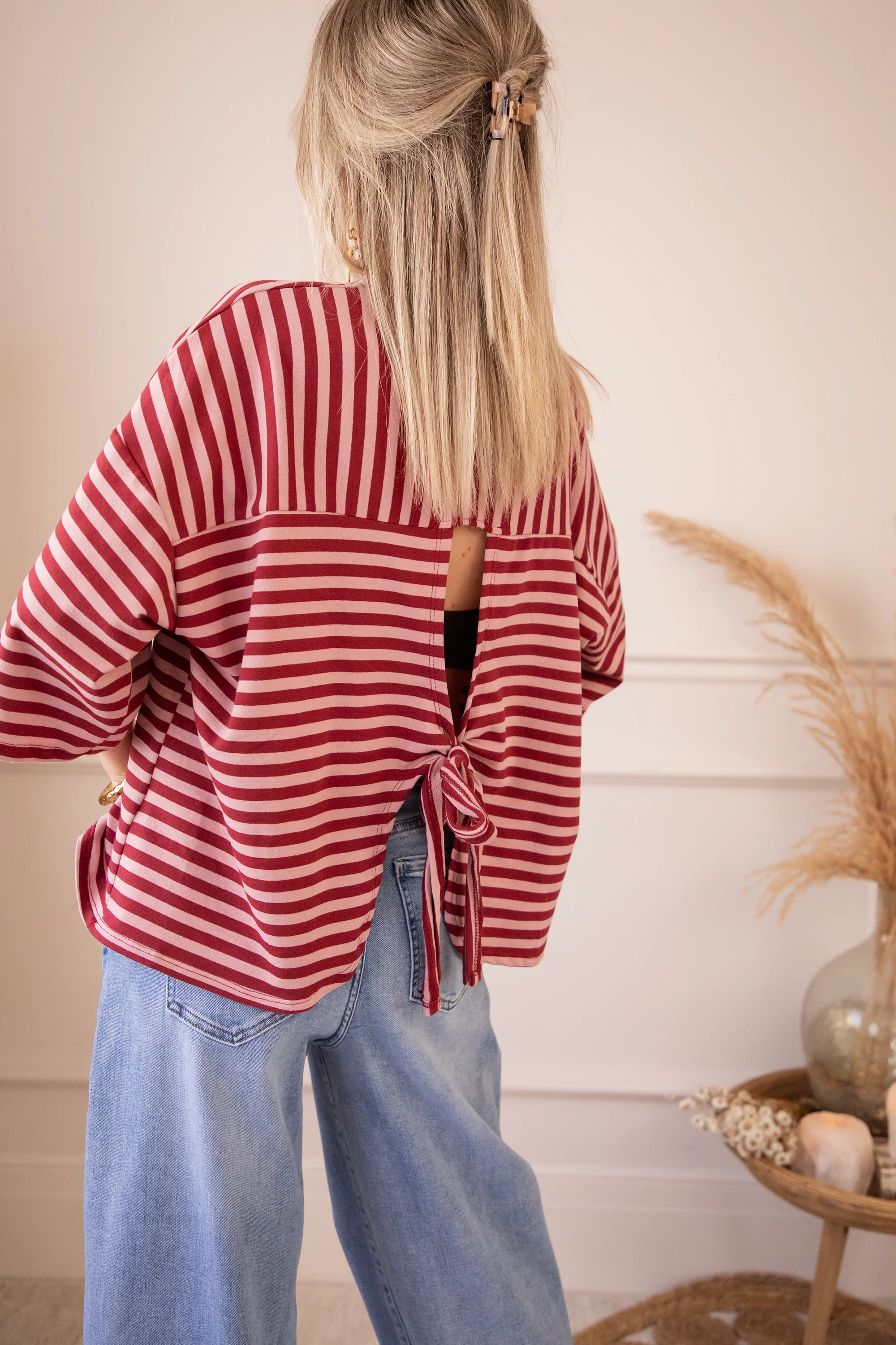 Sadie Stripe Bow Pink/Bordeaux - T-Shirt - Image 7