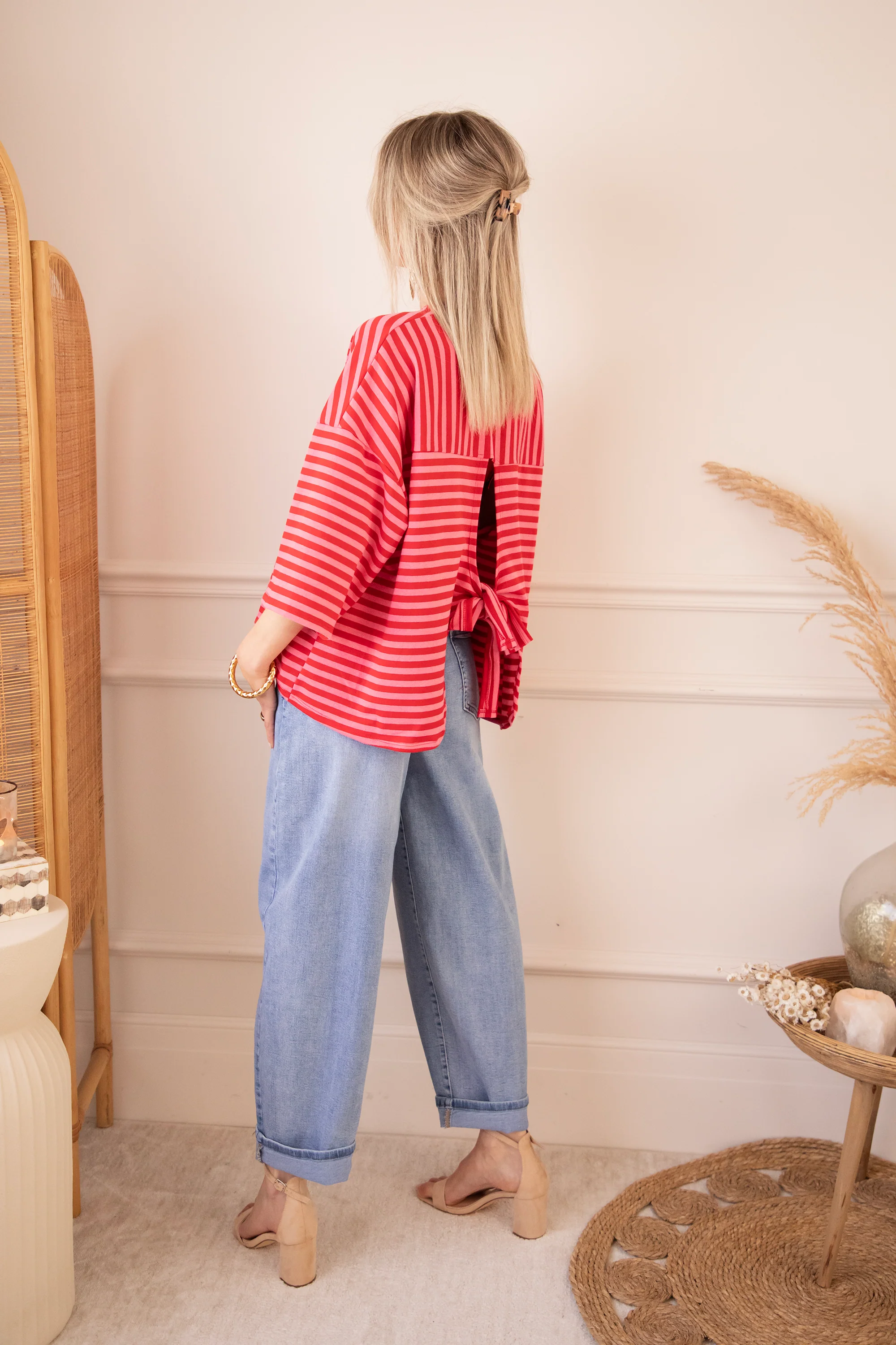 Sadie Stripe Bow Pink/Red - T-Shirt - Image 3