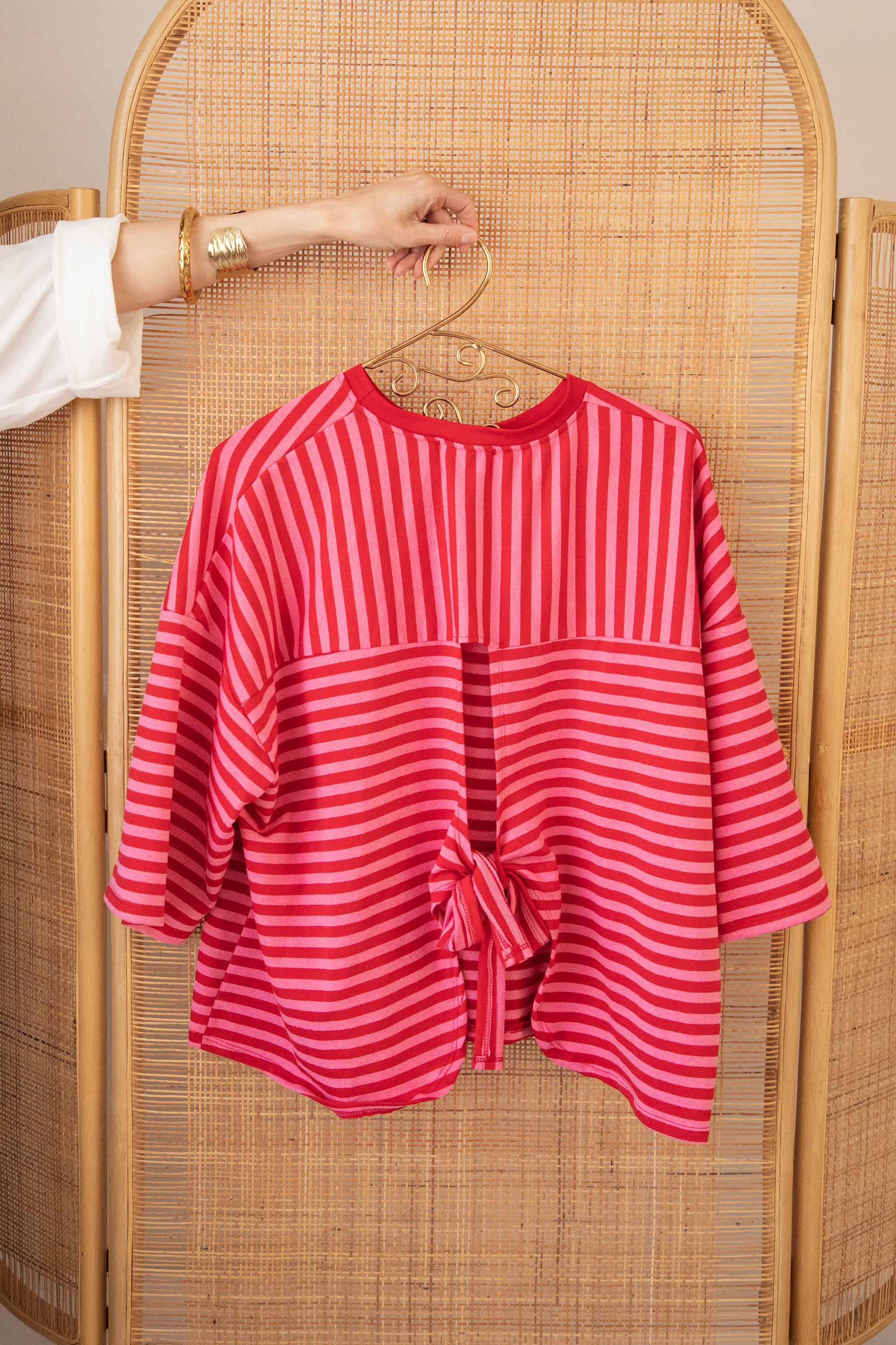 Sadie Stripe Bow Pink/Red - T-Shirt - Image 5