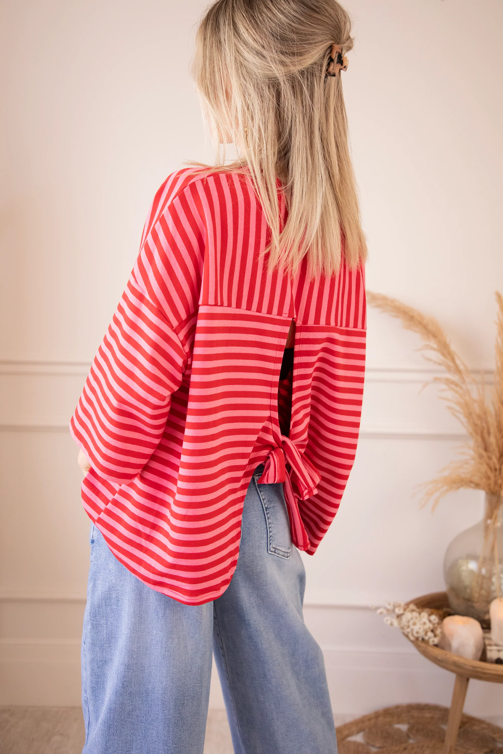 Sadie Stripe Bow Pink/Red - T-Shirt - Image 6