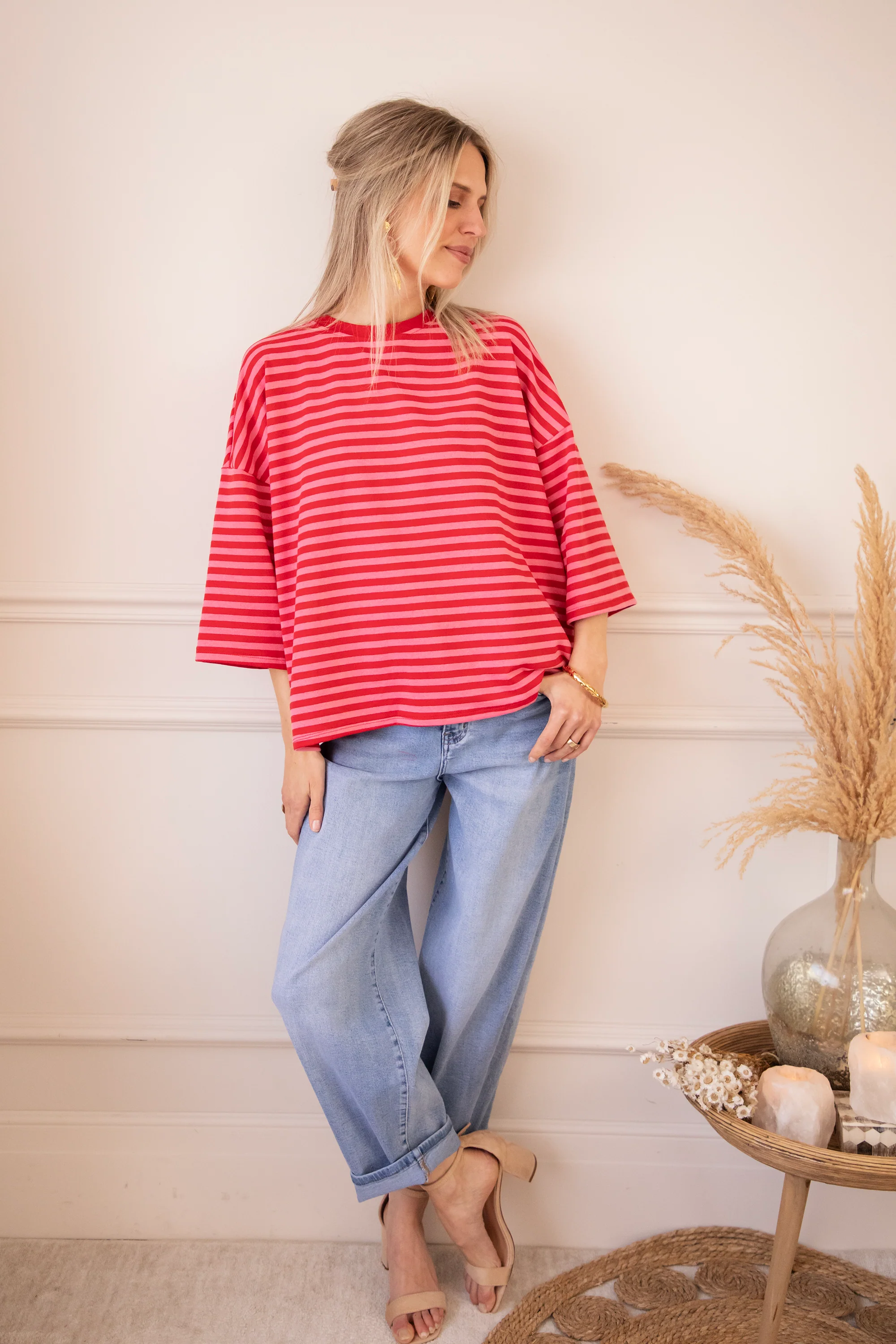 Sadie Stripe Bow Pink/Red - T-Shirt - Image 7