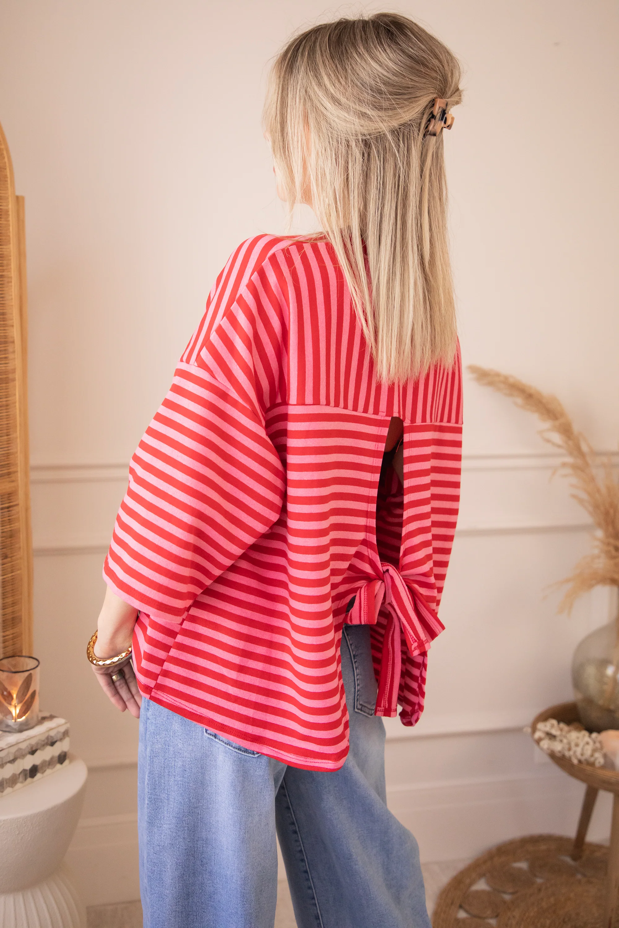 Sadie Stripe Bow Pink/Red - T-Shirt - Image 8