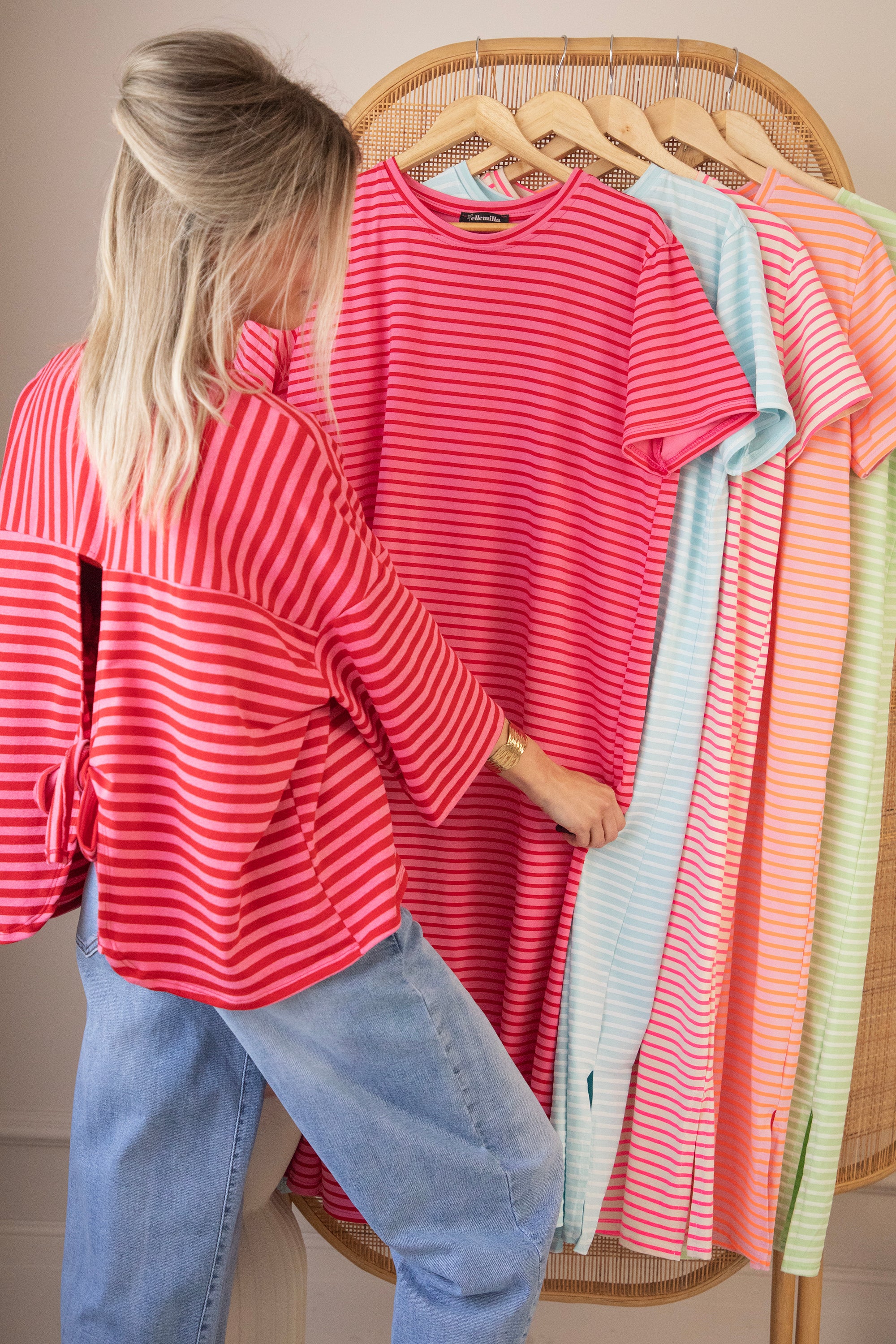 Sadie Stripe Bow Pink/Red - T-Shirt - Image 9