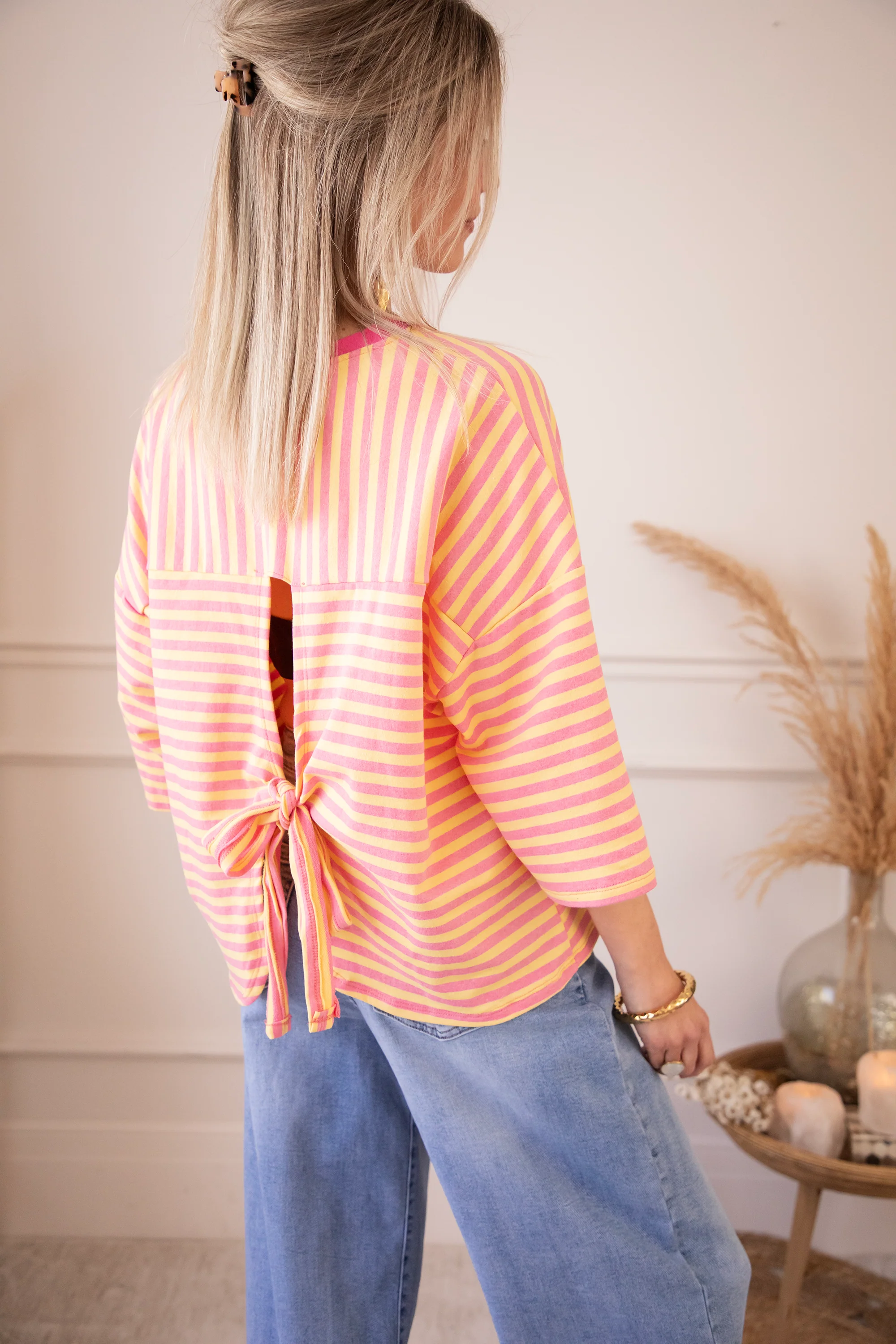 Sadie Stripe Bow Pink/Yellow - T-Shirt - Image 5