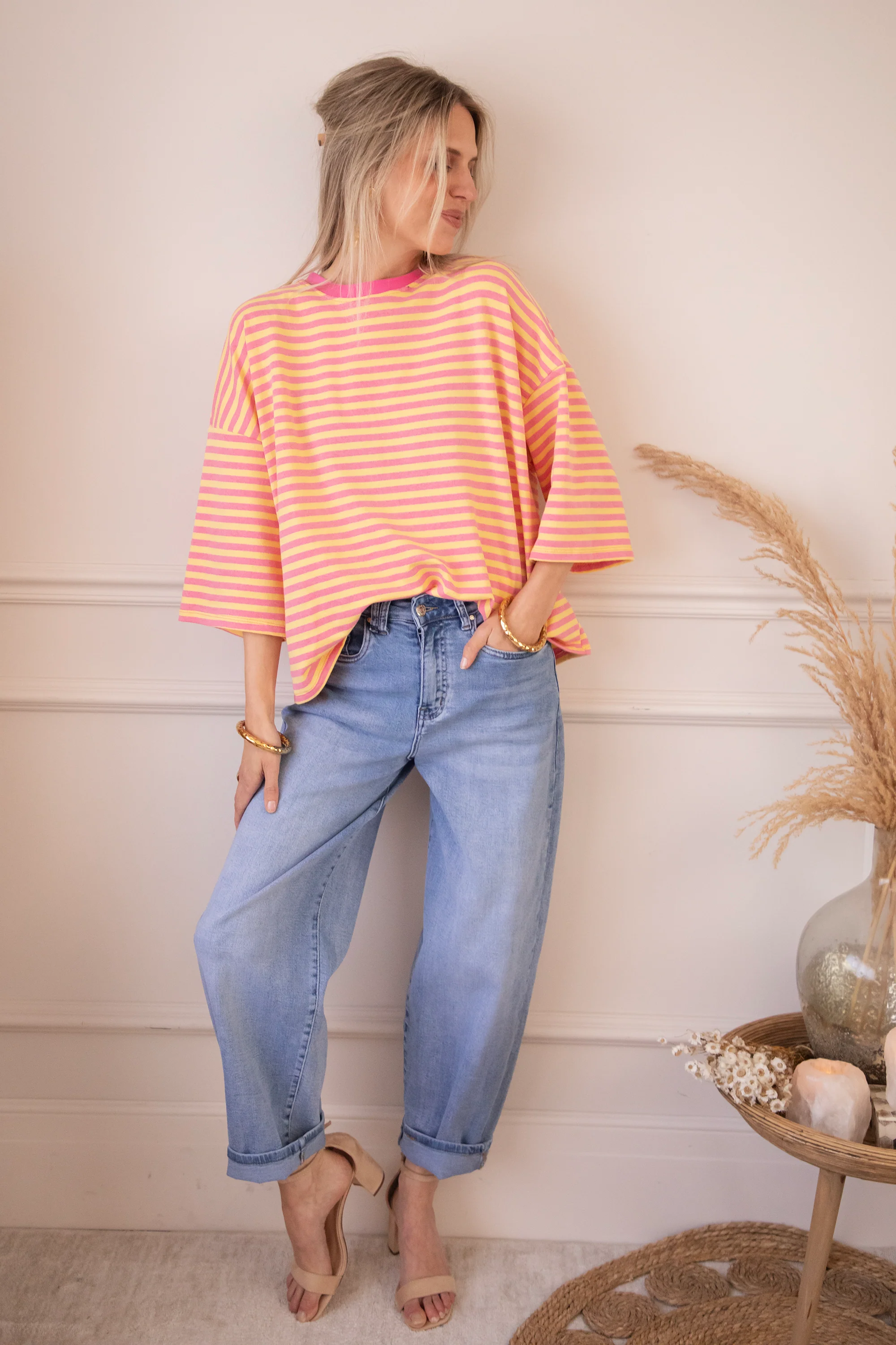 Sadie Stripe Bow Pink/Yellow - T-Shirt - Image 6