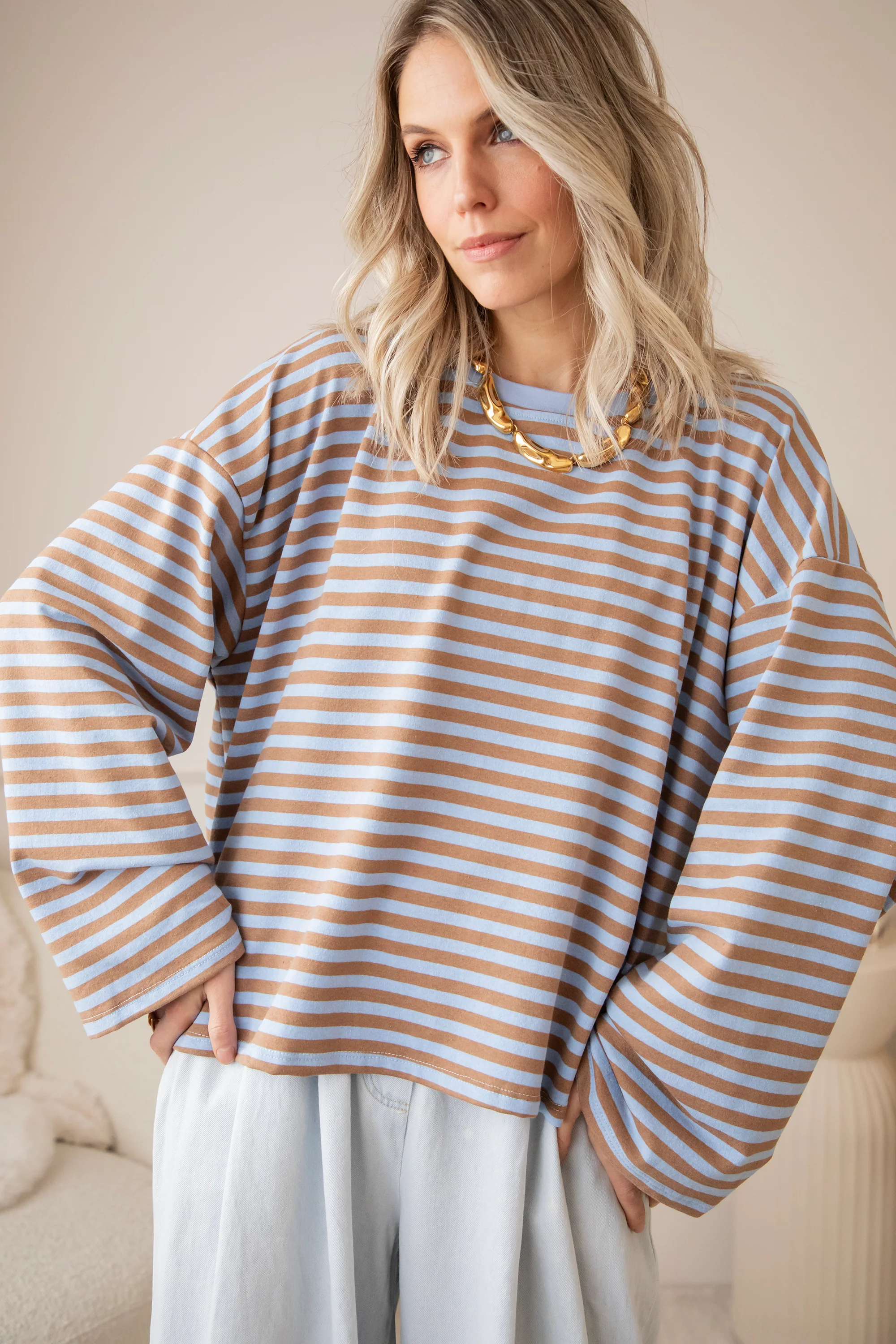 Sadie Stripe Brown/Blue - Longsleeve - Image 7