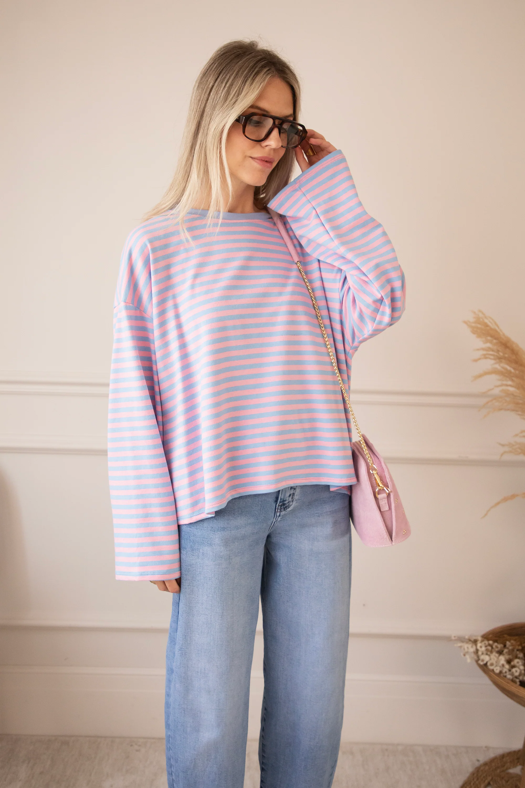 Sadie Stripe Girl Boss Soft Pink/Baby Blue - Longsleeve - Image 10