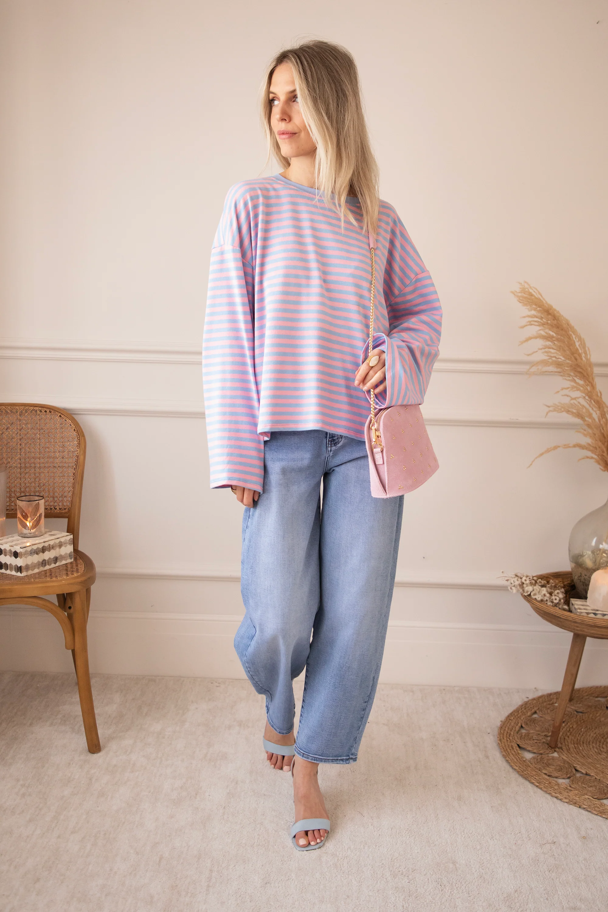 Sadie Stripe Girl Boss Soft Pink/Baby Blue - Longsleeve - Image 11