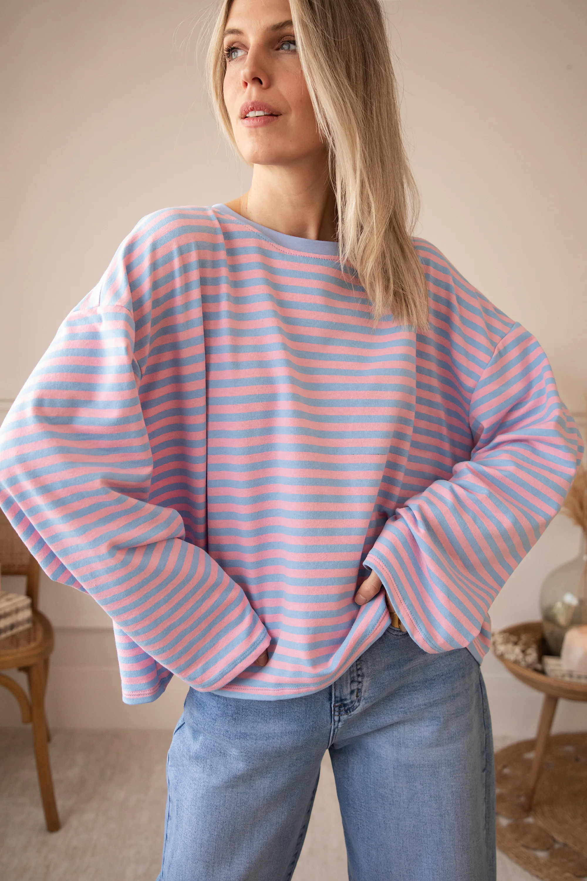 Sadie Stripe Girl Boss Soft Pink/Baby Blue - Longsleeve - Image 13