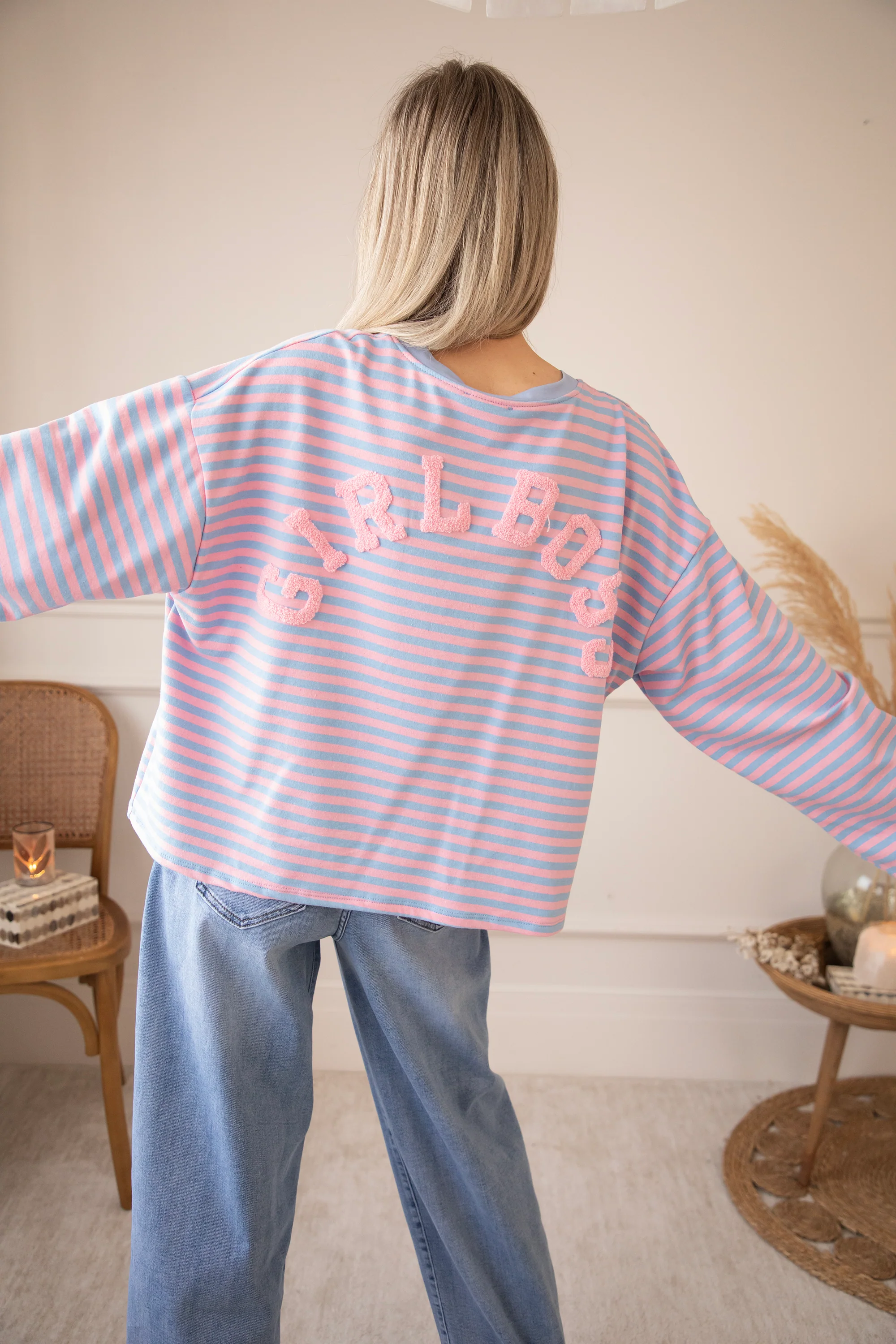 Sadie Stripe Girl Boss Soft Pink/Baby Blue - Longsleeve - Image 3