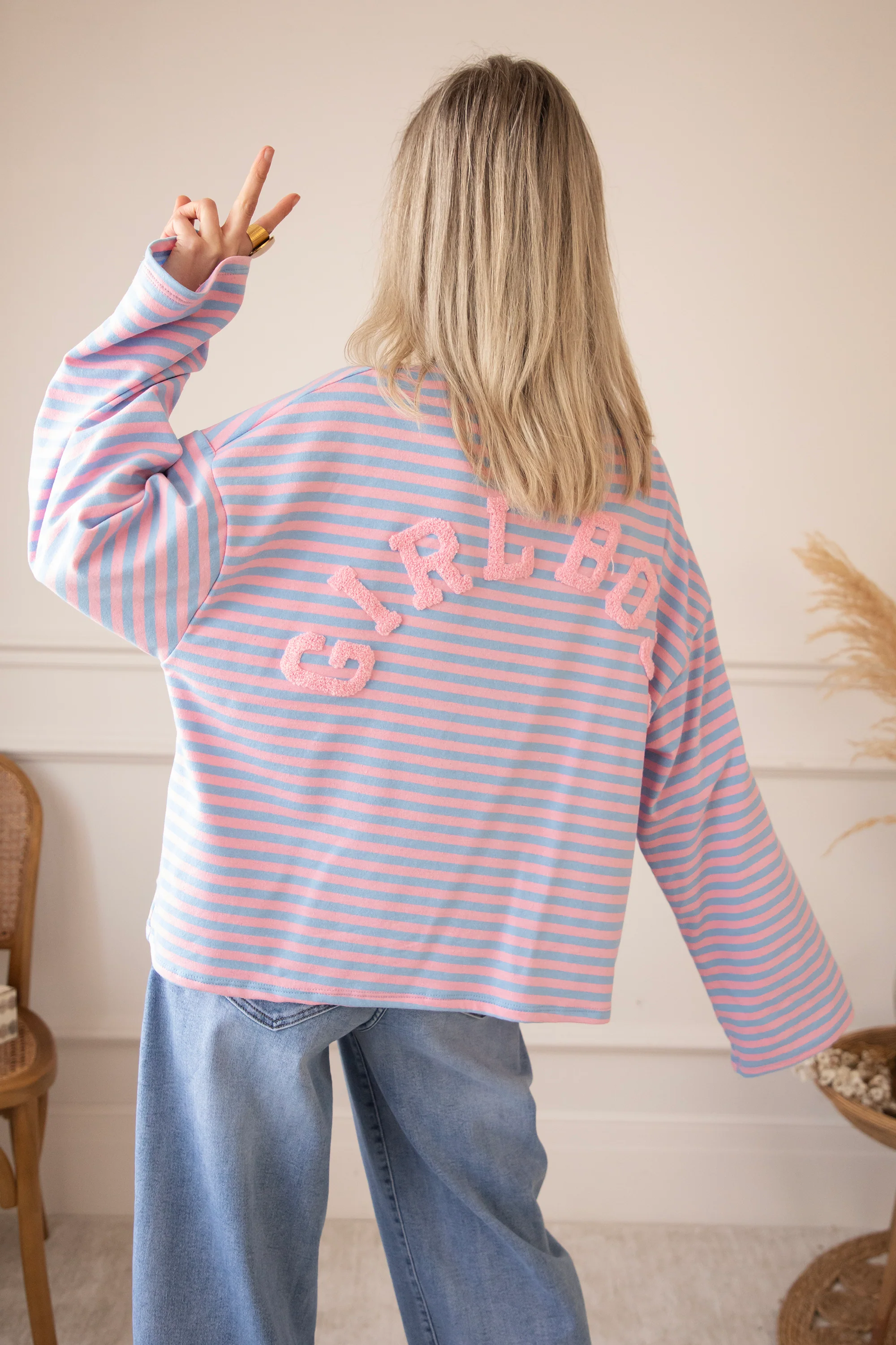 Sadie Stripe Girl Boss Soft Pink/Baby Blue - Longsleeve - Image 4