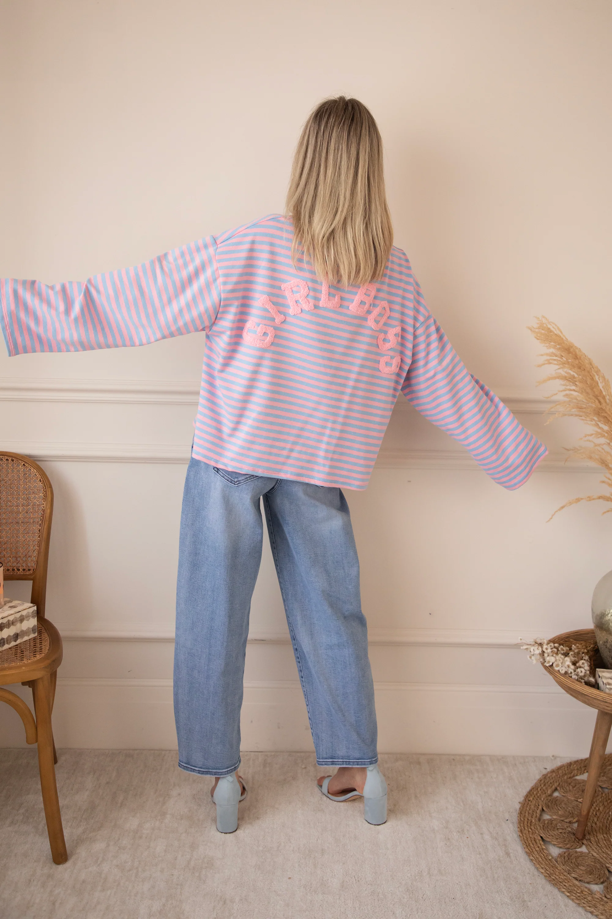 Sadie Stripe Girl Boss Soft Pink/Baby Blue - Longsleeve - Image 5