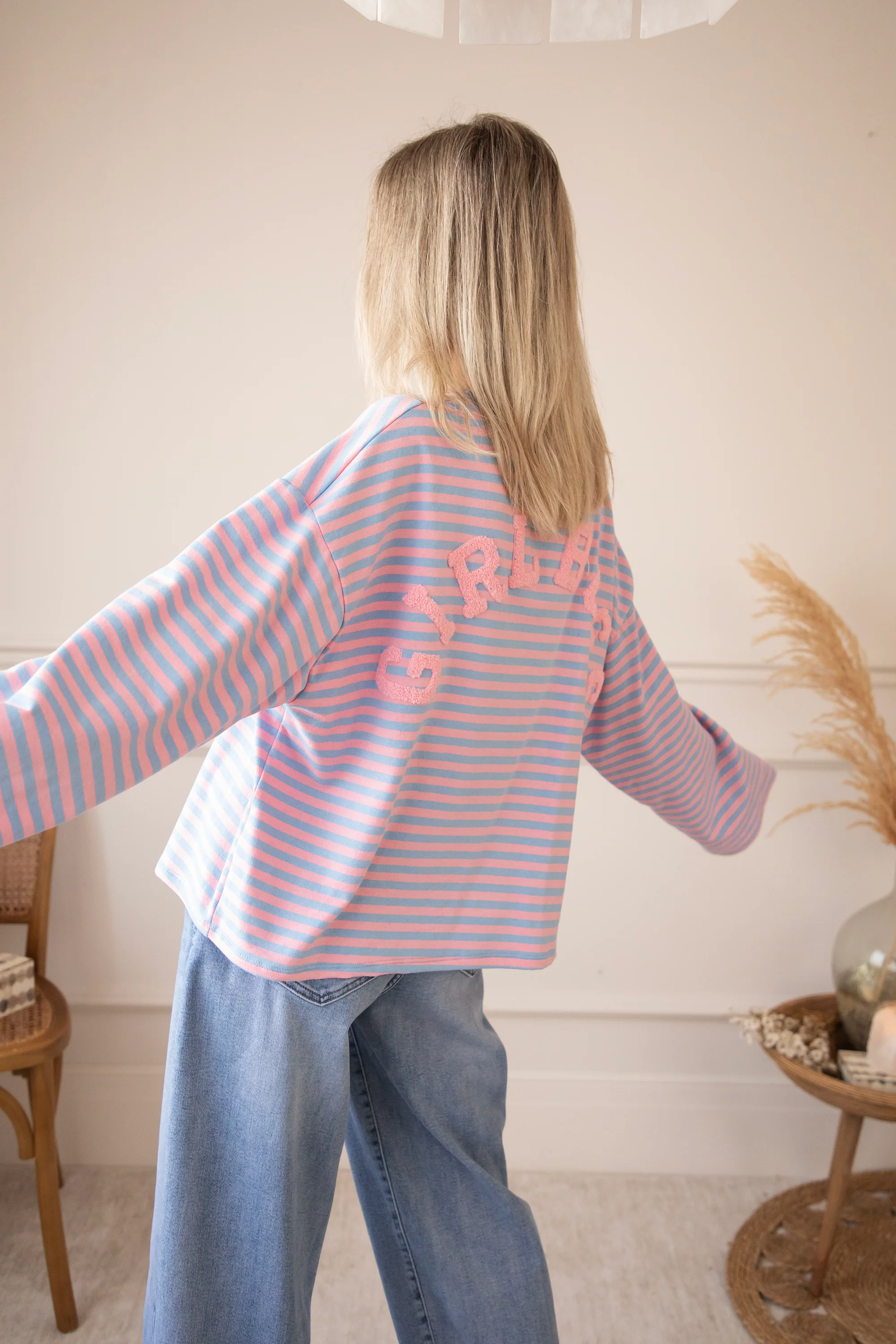 Sadie Stripe Girl Boss Soft Pink/Baby Blue - Longsleeve - Image 7