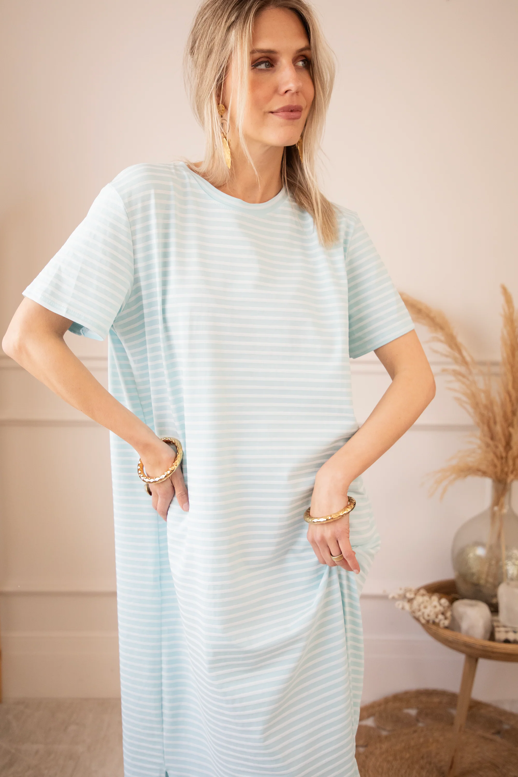 Sadie Stripe Light Blue/Beige - Maxi Jurk - Image 2