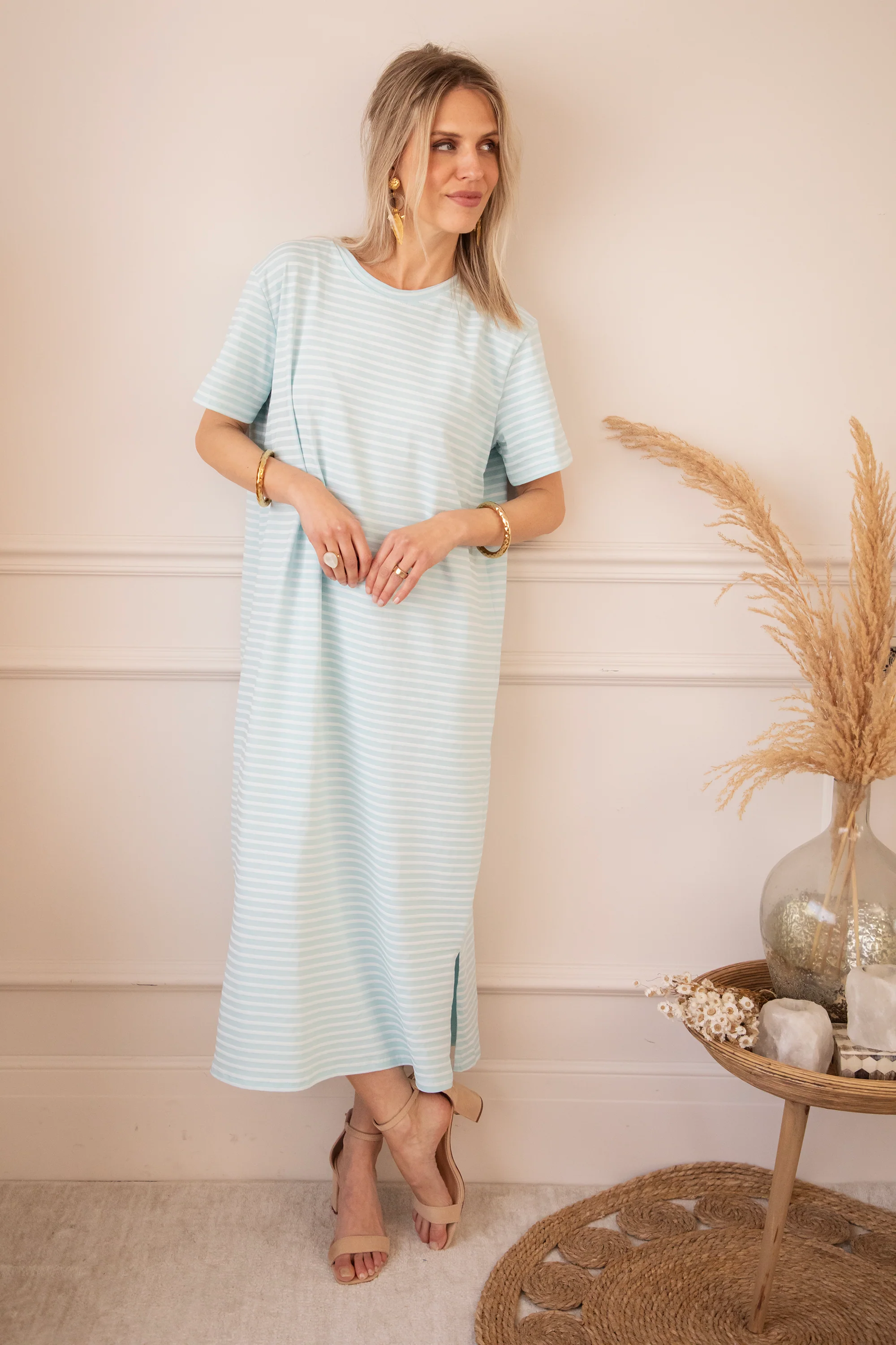 Sadie Stripe Light Blue/Beige - Maxi Jurk - Image 3