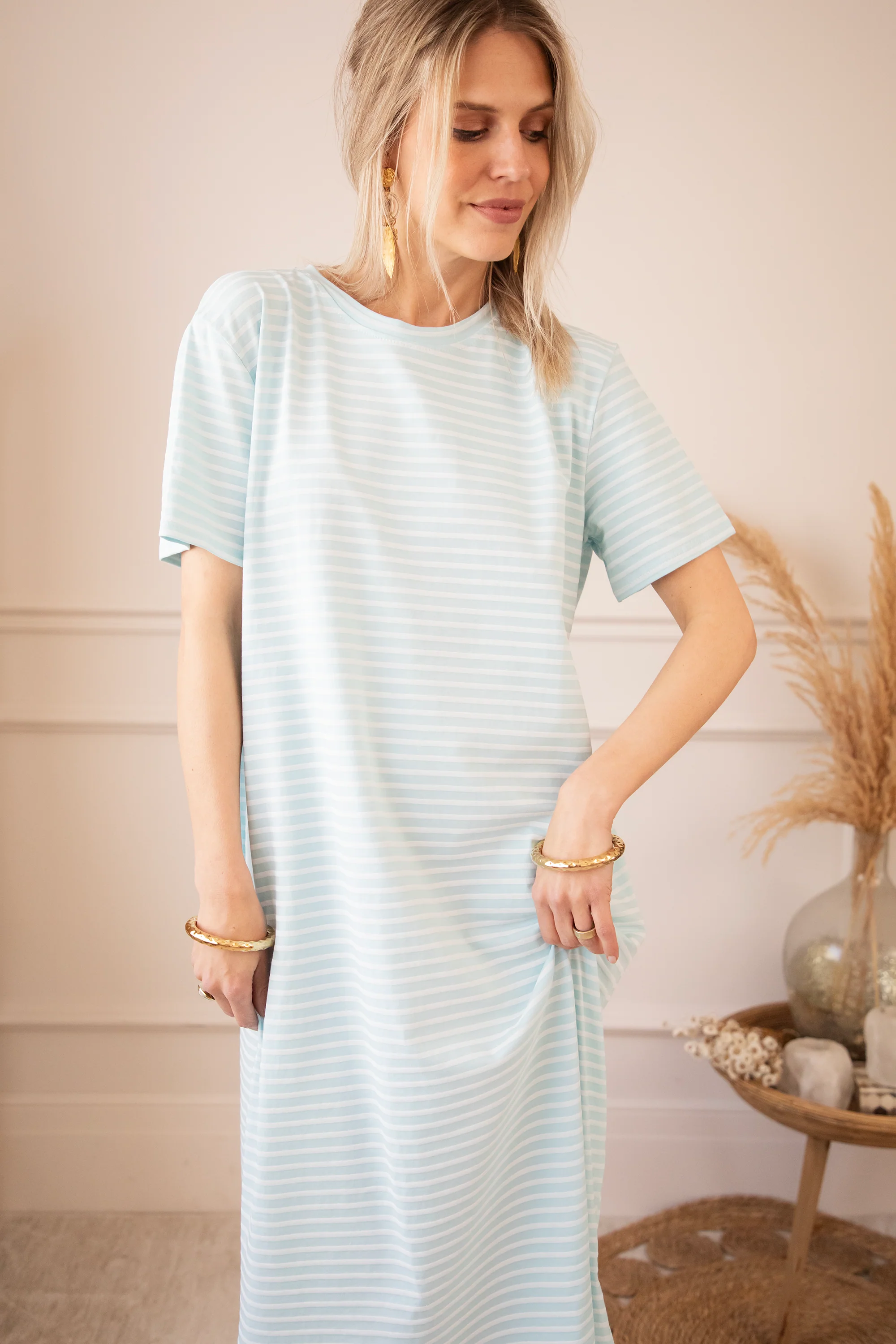 Sadie Stripe Light Blue/Beige - Maxi Jurk - Image 4