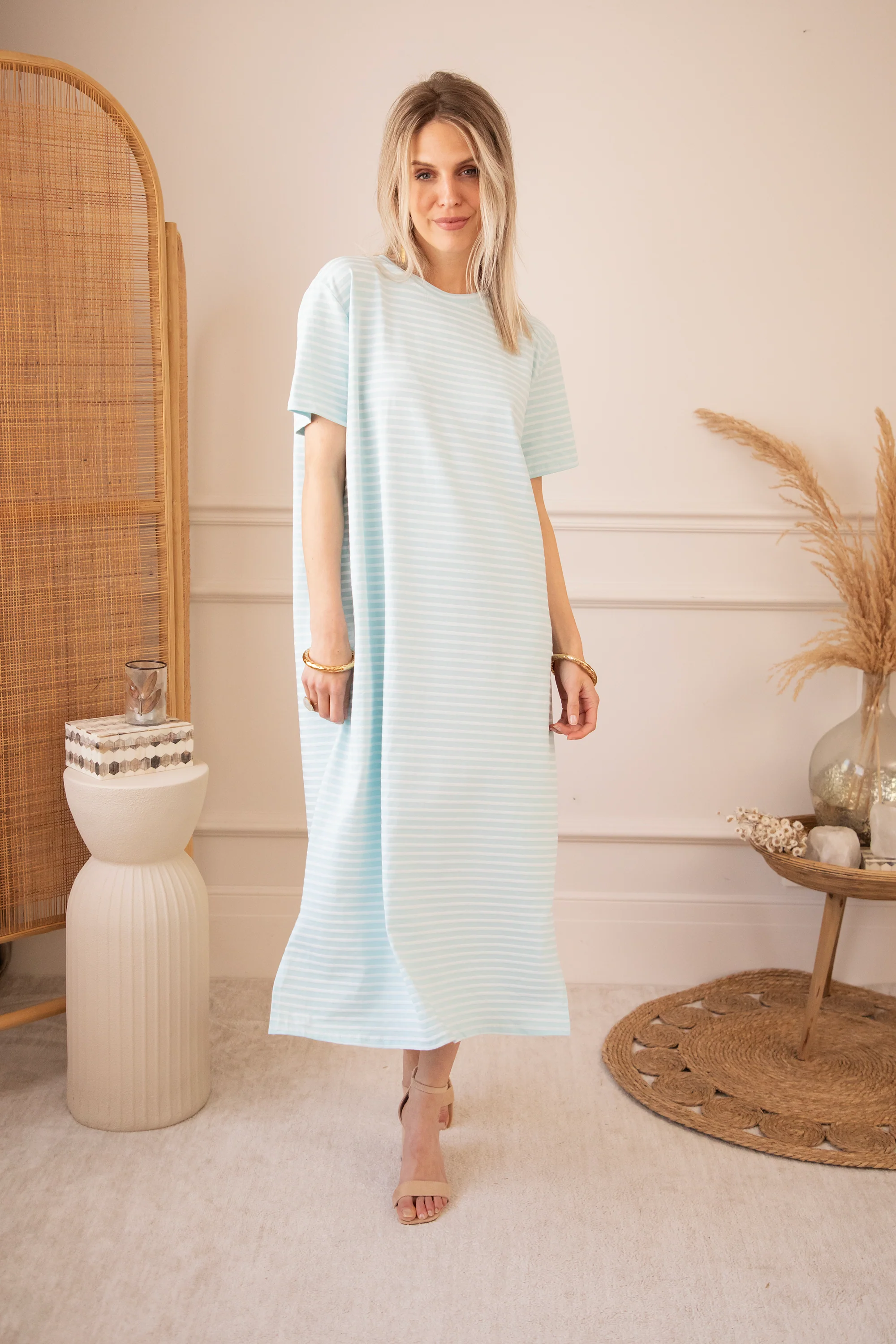 Sadie Stripe Light Blue/Beige - Maxi Jurk - Image 5