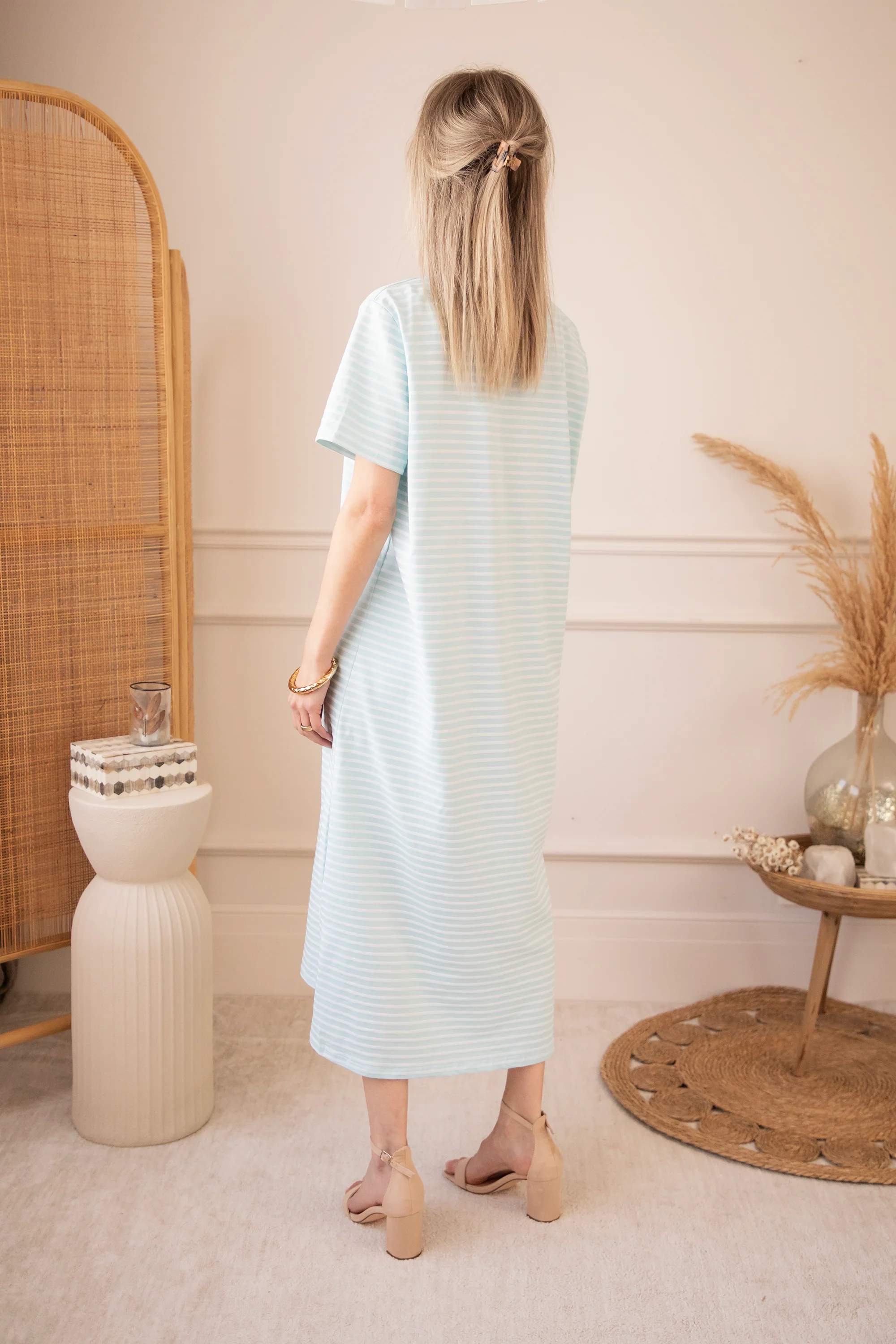 Sadie Stripe Light Blue/Beige - Maxi Jurk - Image 6