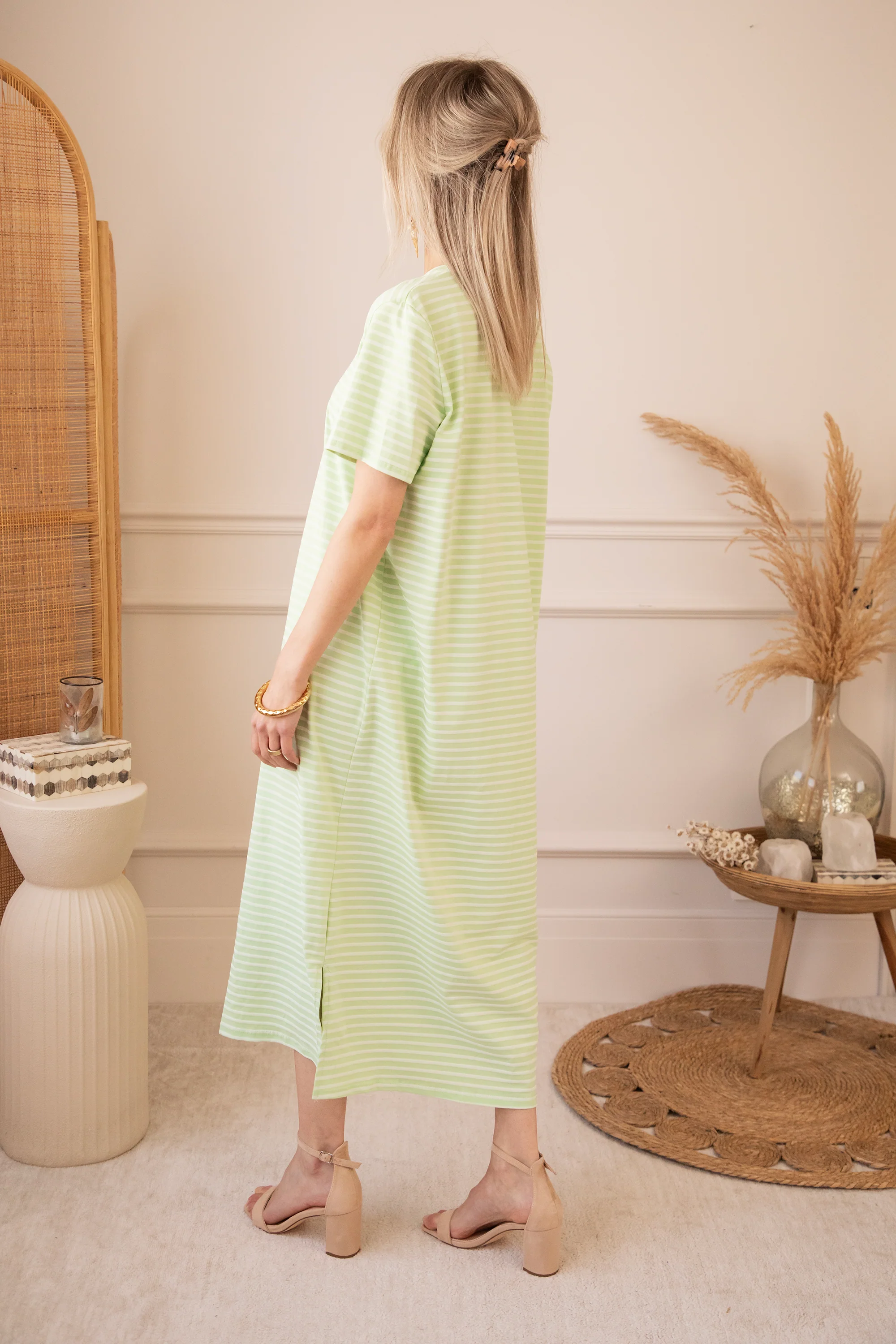 Sadie Stripe Lime/Beige - Maxi Jurk - Image 5