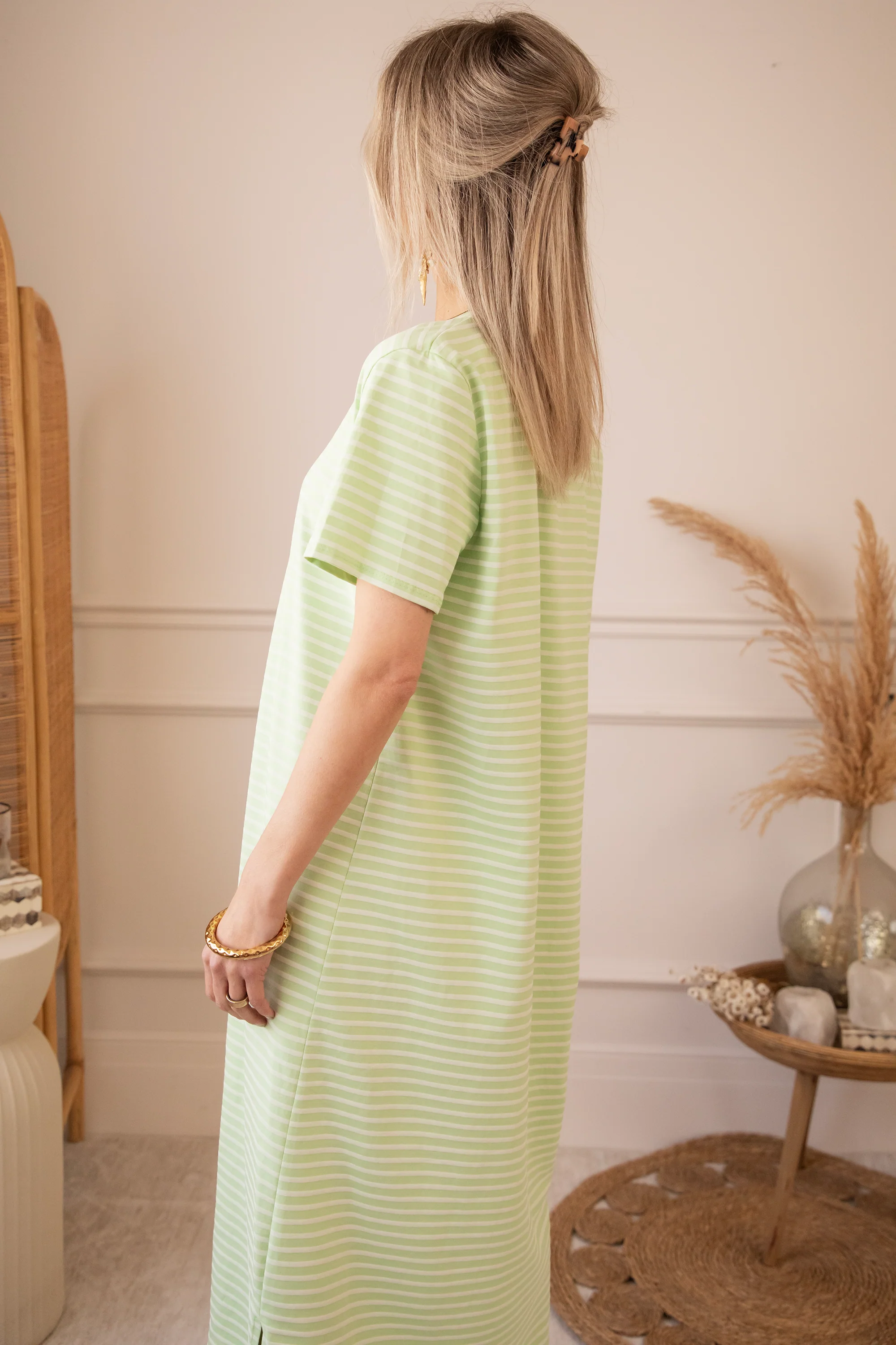 Sadie Stripe Lime/Beige - Maxi Jurk - Image 8