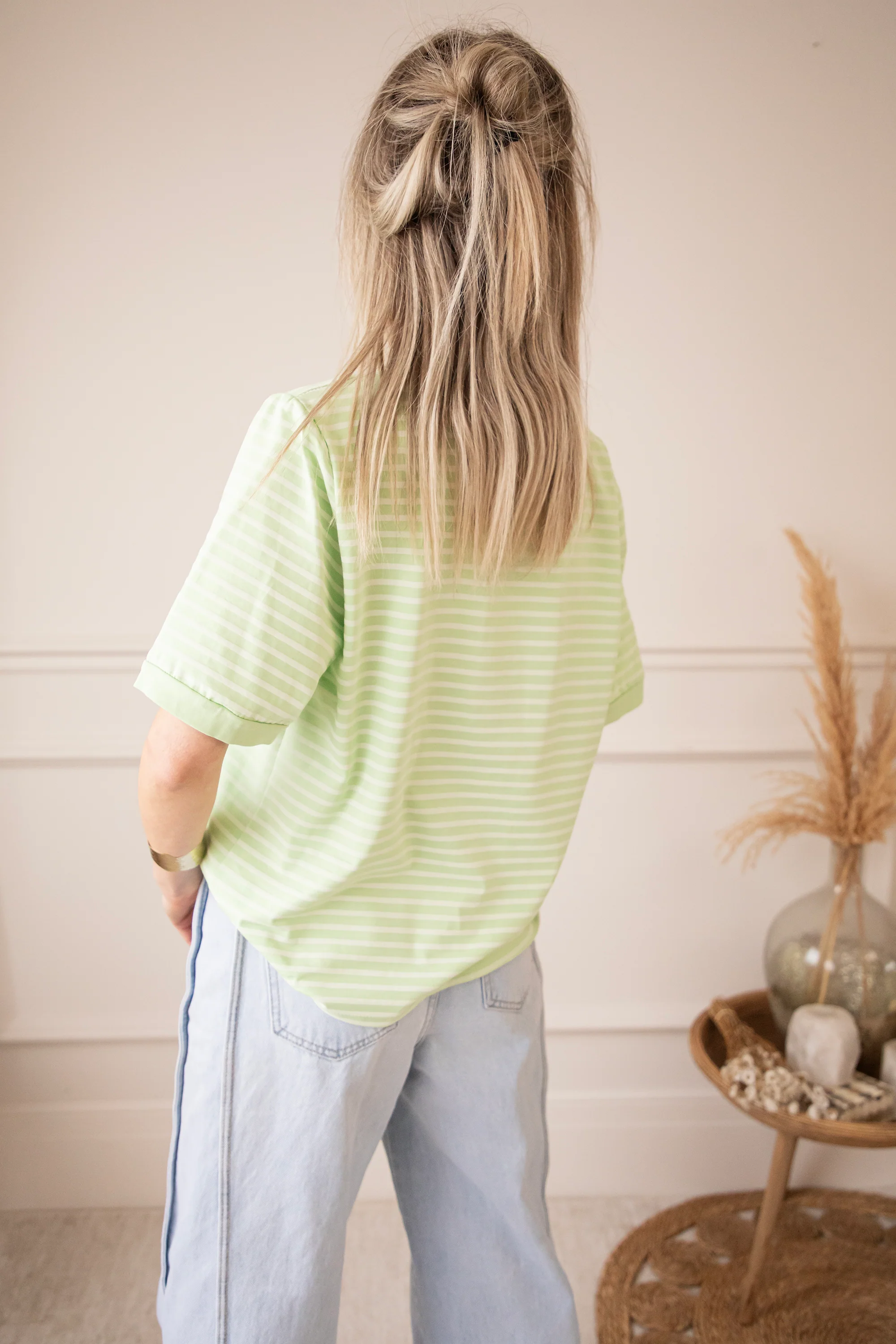 Sadie Stripe Lime/Beige - T-Shirt - Image 4