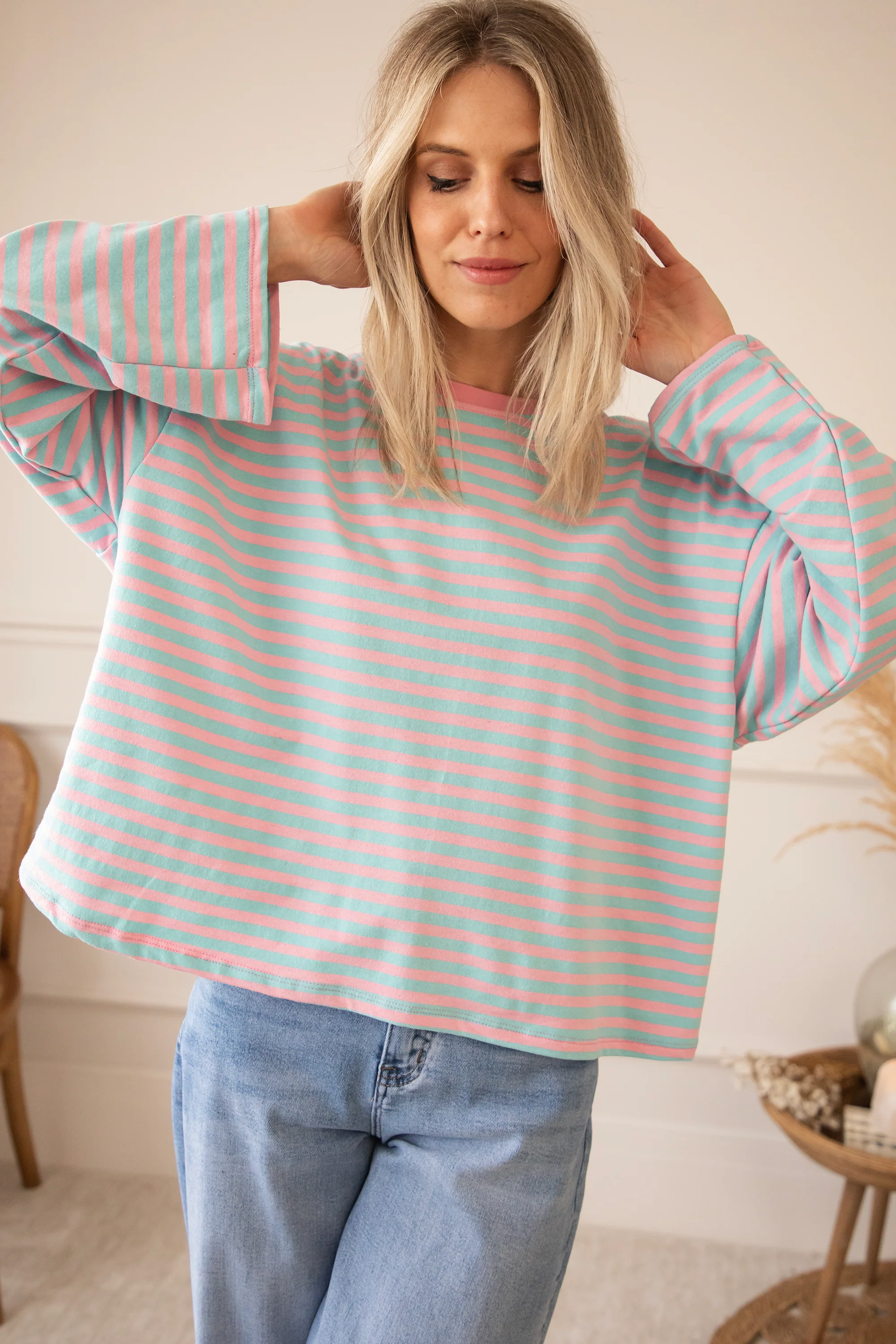 Sadie Stripe Mommy Sky Blue/Baby Pink - Longsleeve - Image 3