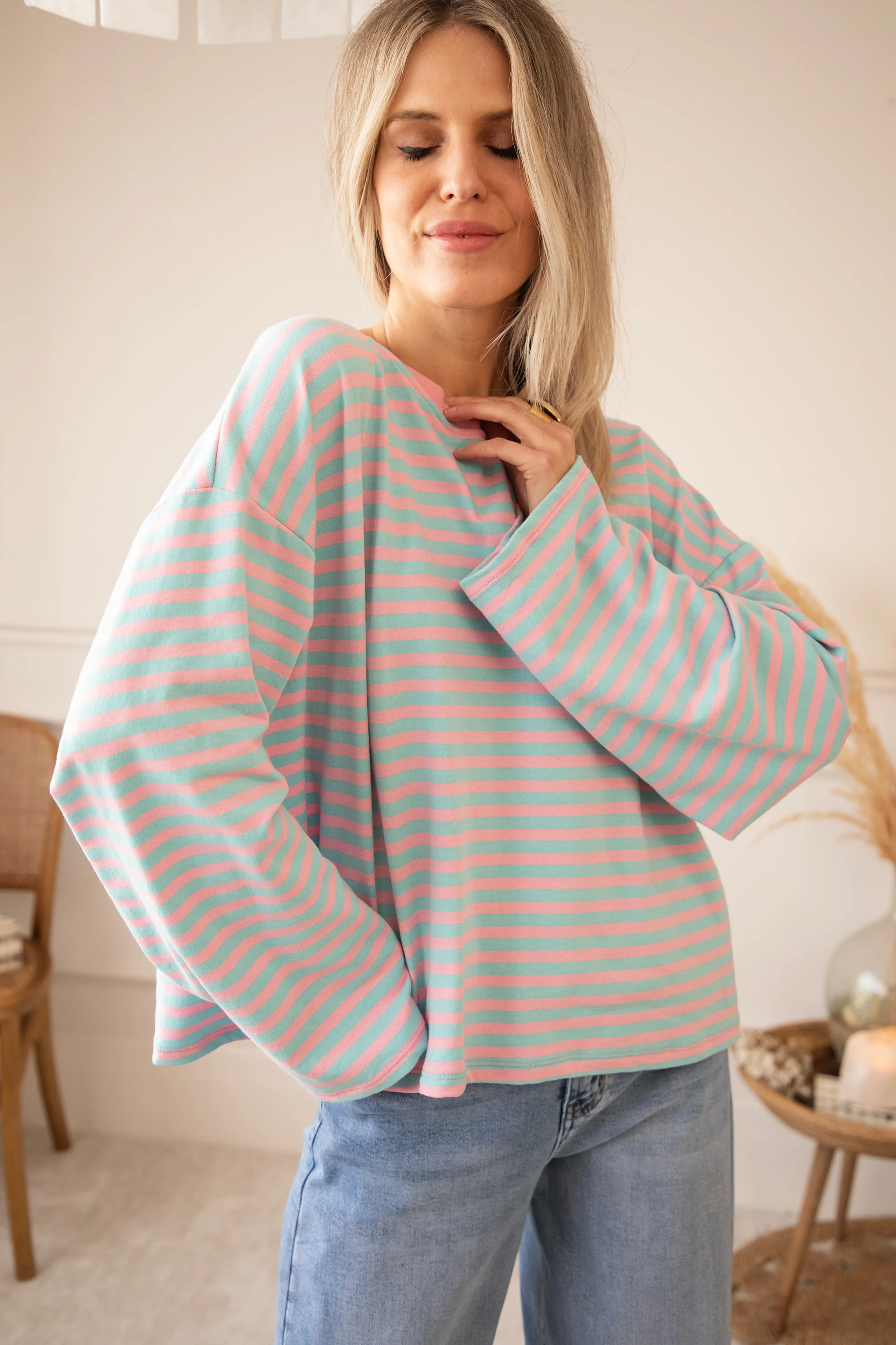 Sadie Stripe Mommy Sky Blue/Baby Pink - Longsleeve - Image 4