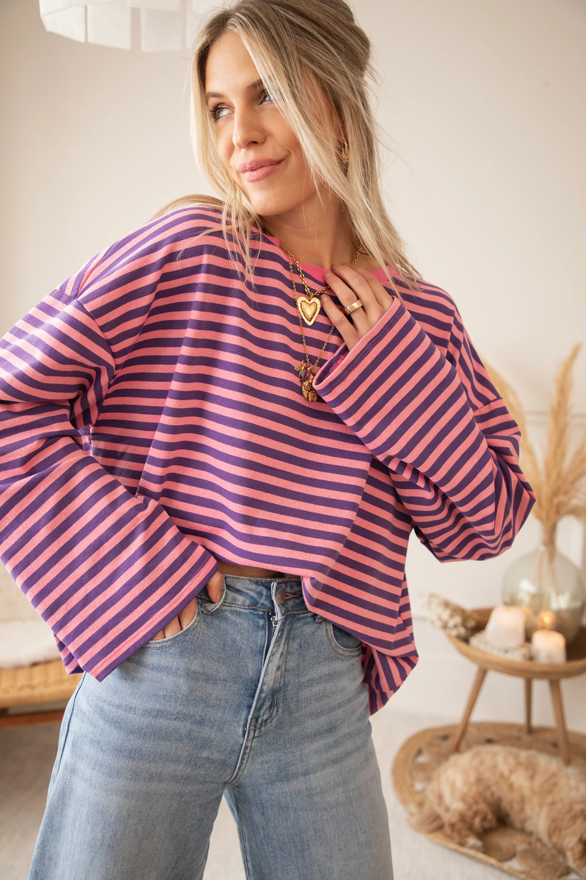 Sadie Stripe Pink/Dark Blue - Longsleeve - Image 3