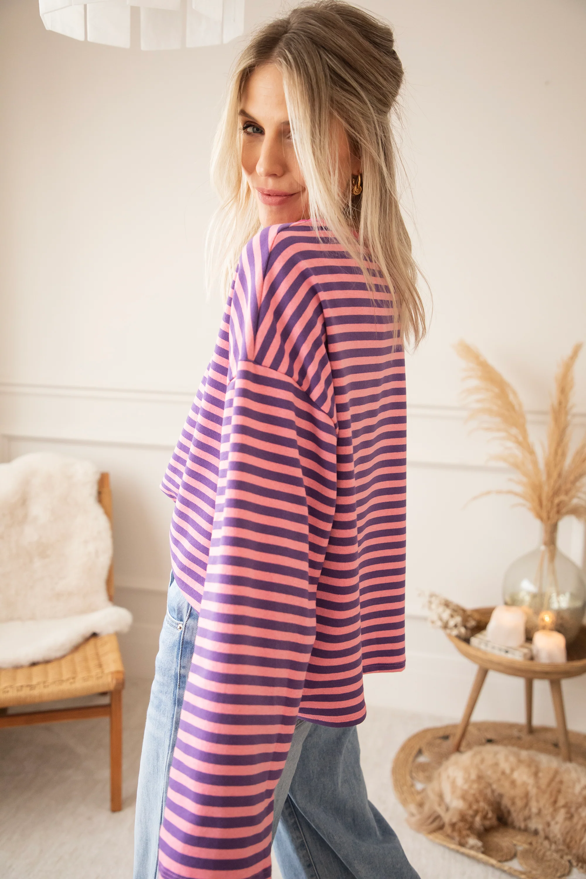 Sadie Stripe Pink/Dark Blue - Longsleeve - Image 4