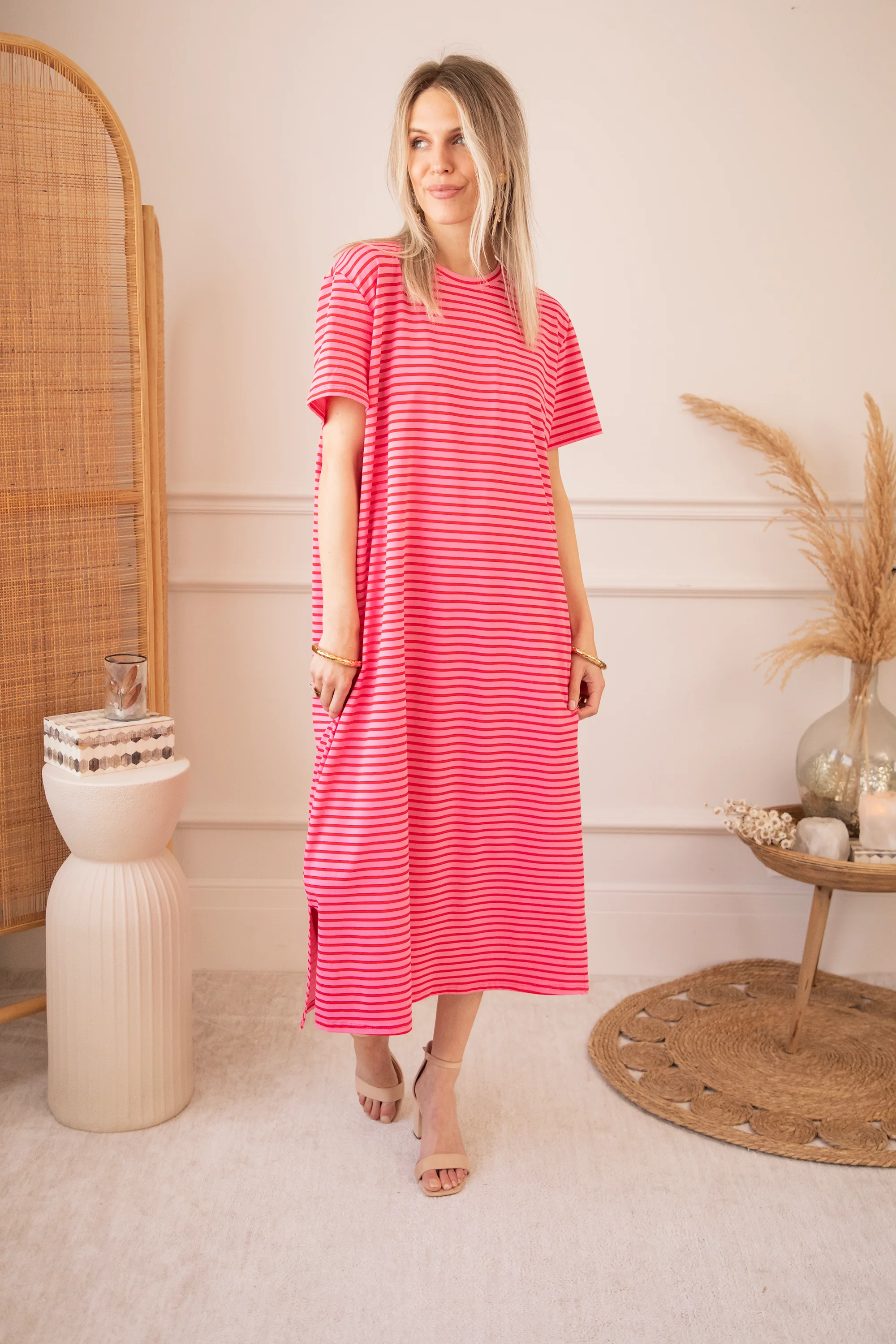 Sadie Stripe Pink/Red - Maxi Jurk